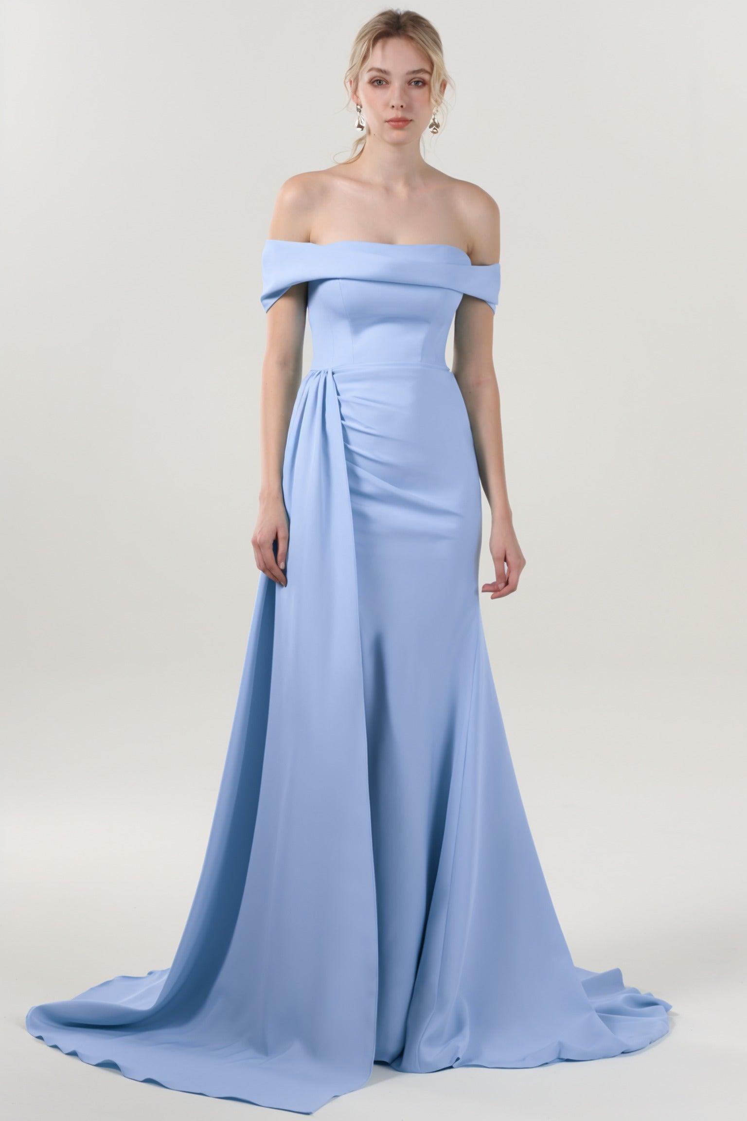 Sheath-Column Sweep-Brush Train Stretch Crepe Formal Dress CS0592 - COCOMELODY