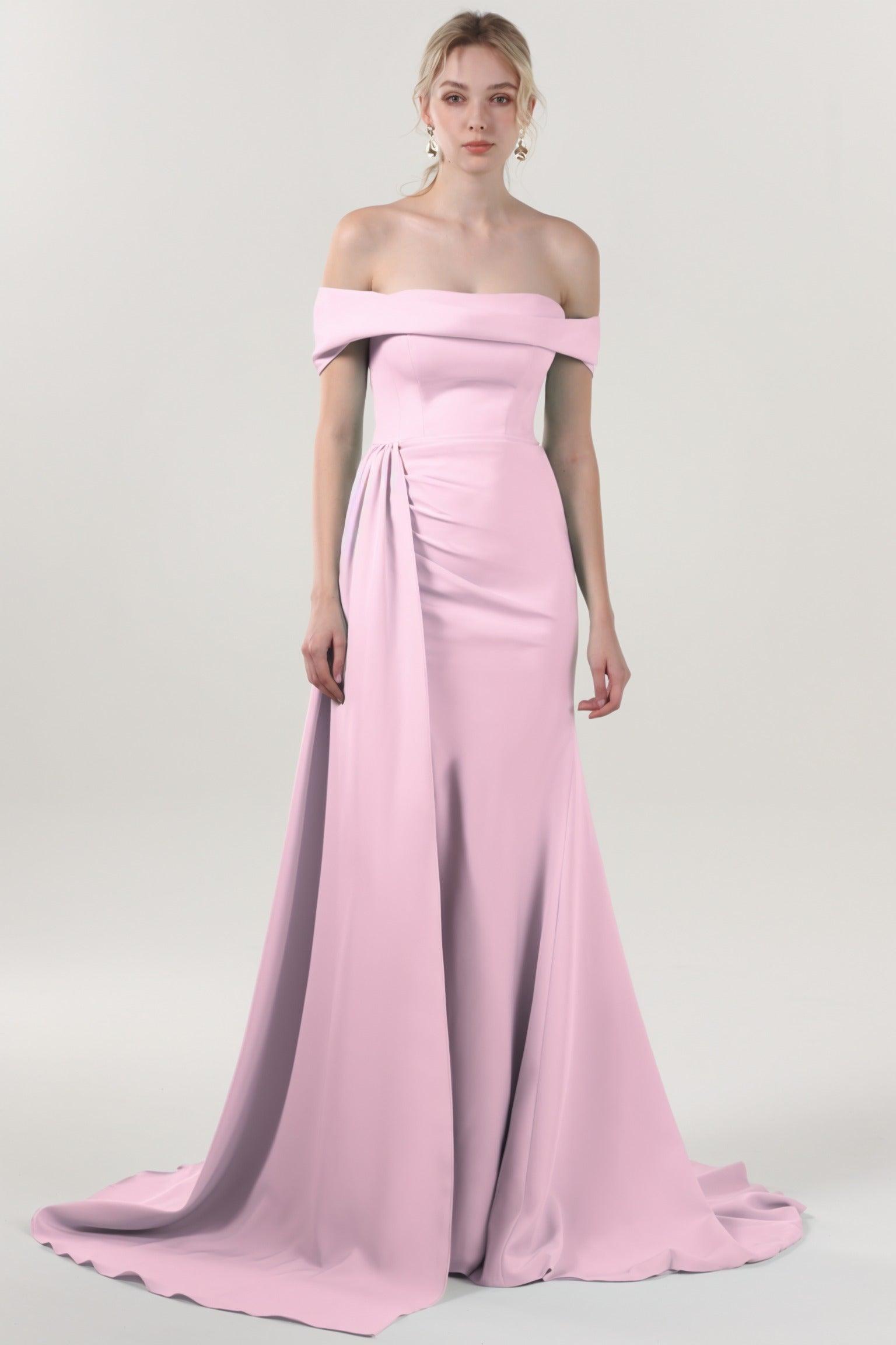 Sheath-Column Sweep-Brush Train Stretch Crepe Formal Dress CS0592 - COCOMELODY