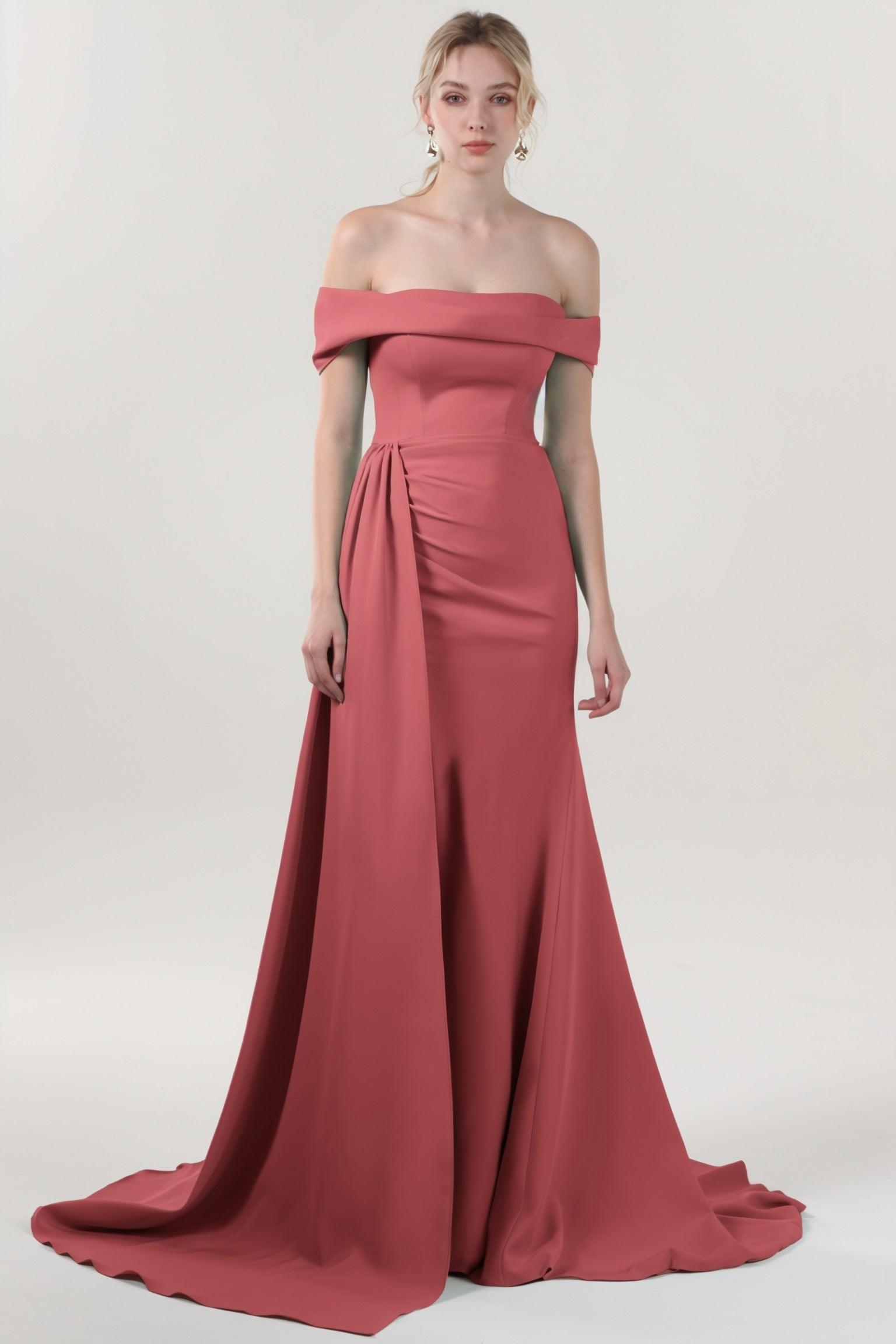 Sheath-Column Sweep-Brush Train Stretch Crepe Formal Dress CS0592 - COCOMELODY