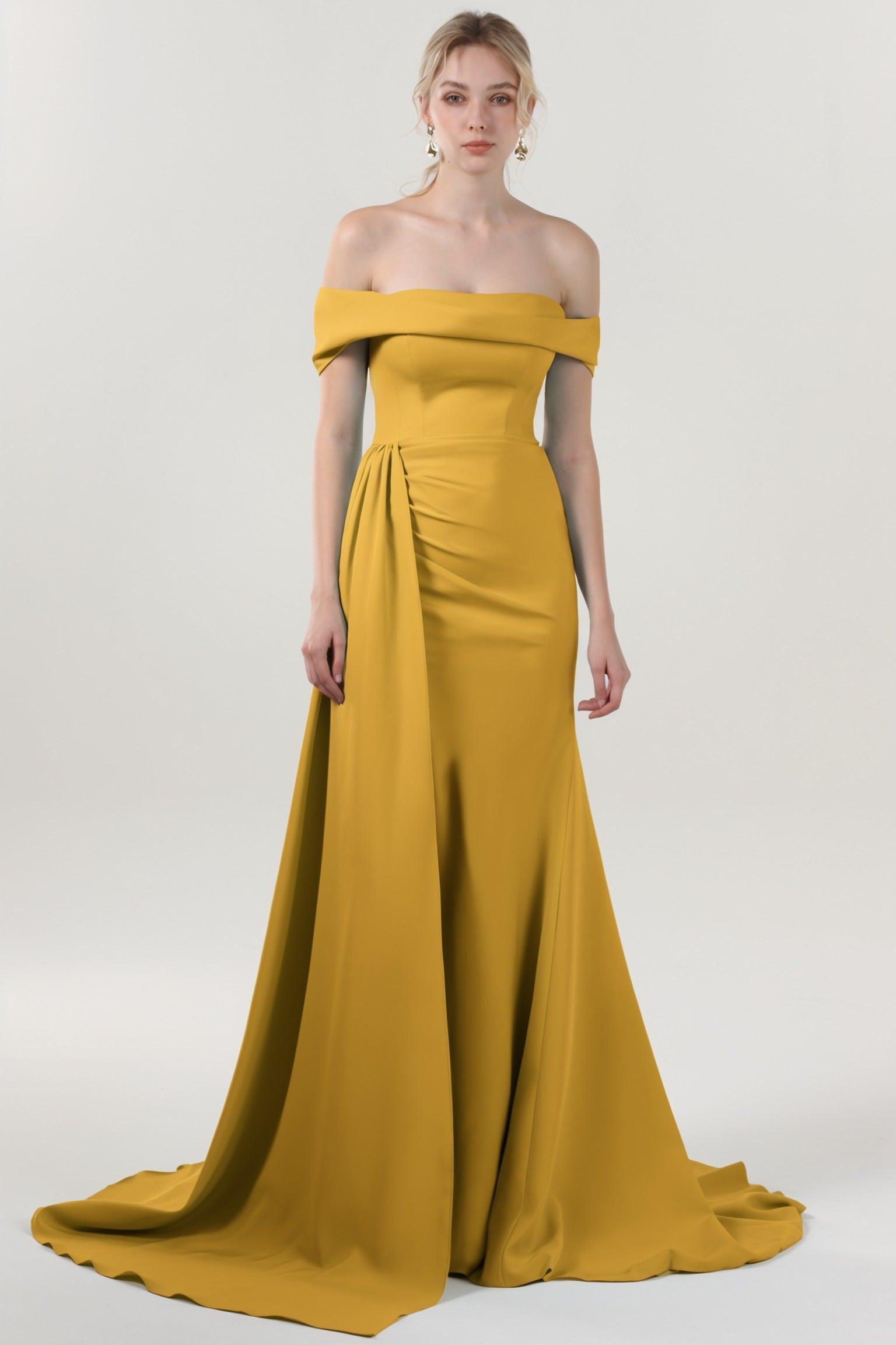 Sheath-Column Sweep-Brush Train Stretch Crepe Formal Dress CS0592 - COCOMELODY