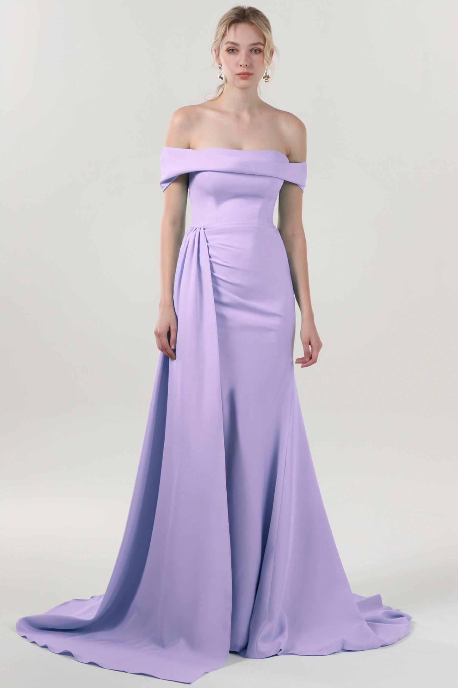 Sheath-Column Sweep-Brush Train Stretch Crepe Formal Dress CS0592 - COCOMELODY