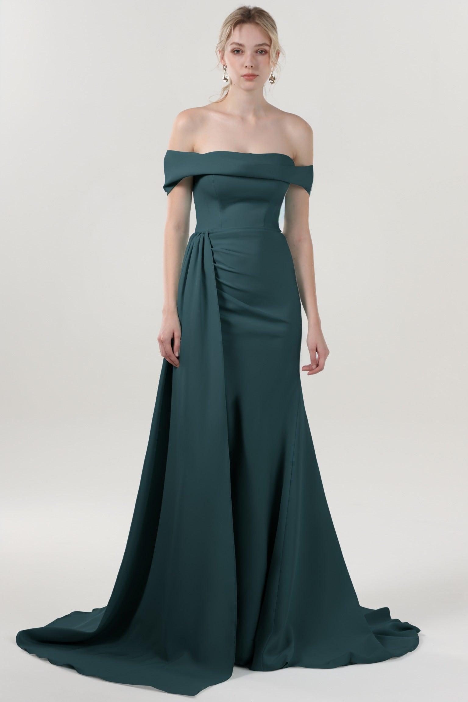 Sheath-Column Sweep-Brush Train Stretch Crepe Formal Dress CS0592 - COCOMELODY
