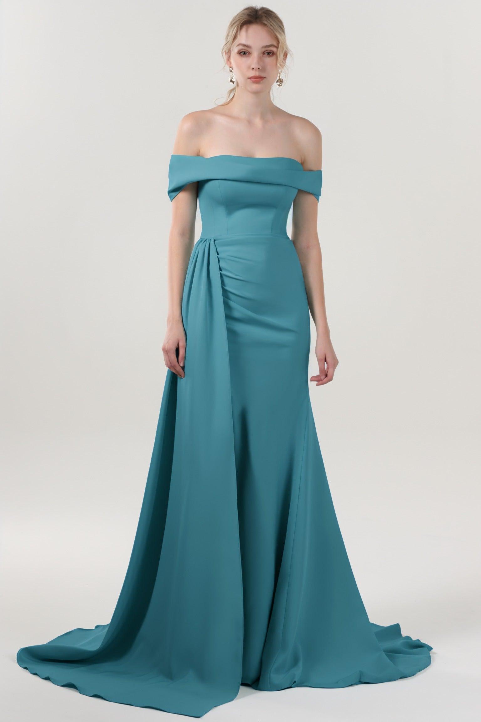 Sheath-Column Sweep-Brush Train Stretch Crepe Formal Dress CS0592 - COCOMELODY