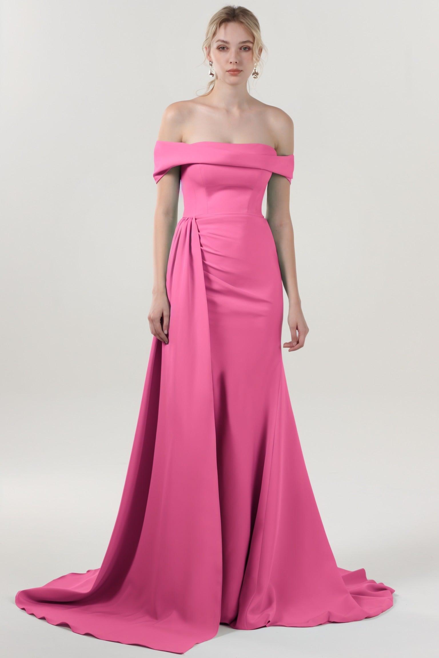 Sheath-Column Sweep-Brush Train Stretch Crepe Formal Dress CS0592 - COCOMELODY