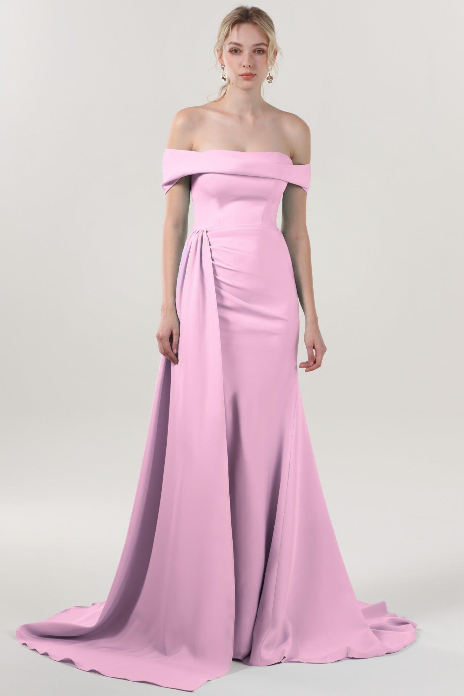Sheath-Column Sweep-Brush Train Stretch Crepe Formal Dress CS0592 - COCOMELODY