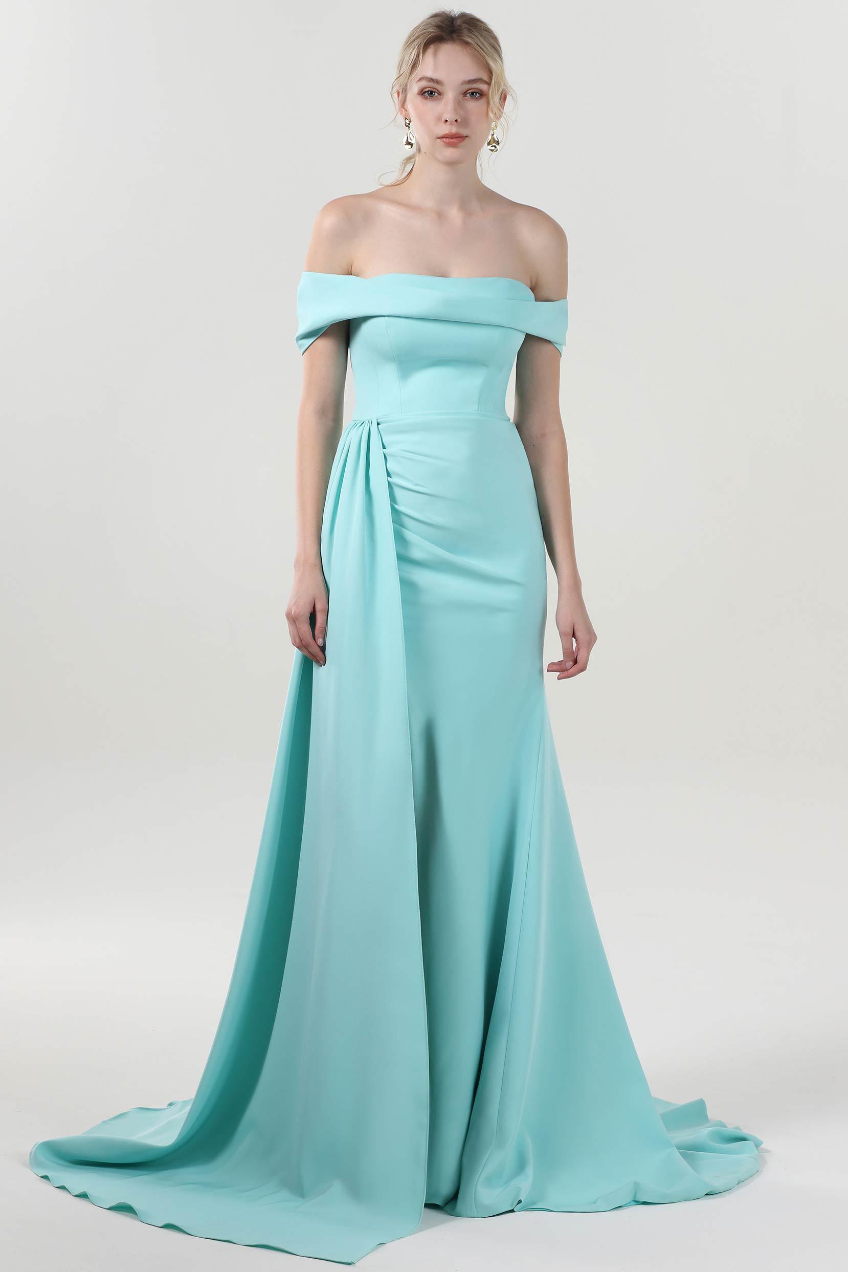 Sheath-Column Sweep-Brush Train Stretch Crepe Formal Dress CS0592 - COCOMELODY