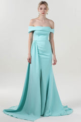 Sheath-Column Sweep-Brush Train Stretch Crepe Formal Dress CS0592 - COCOMELODY