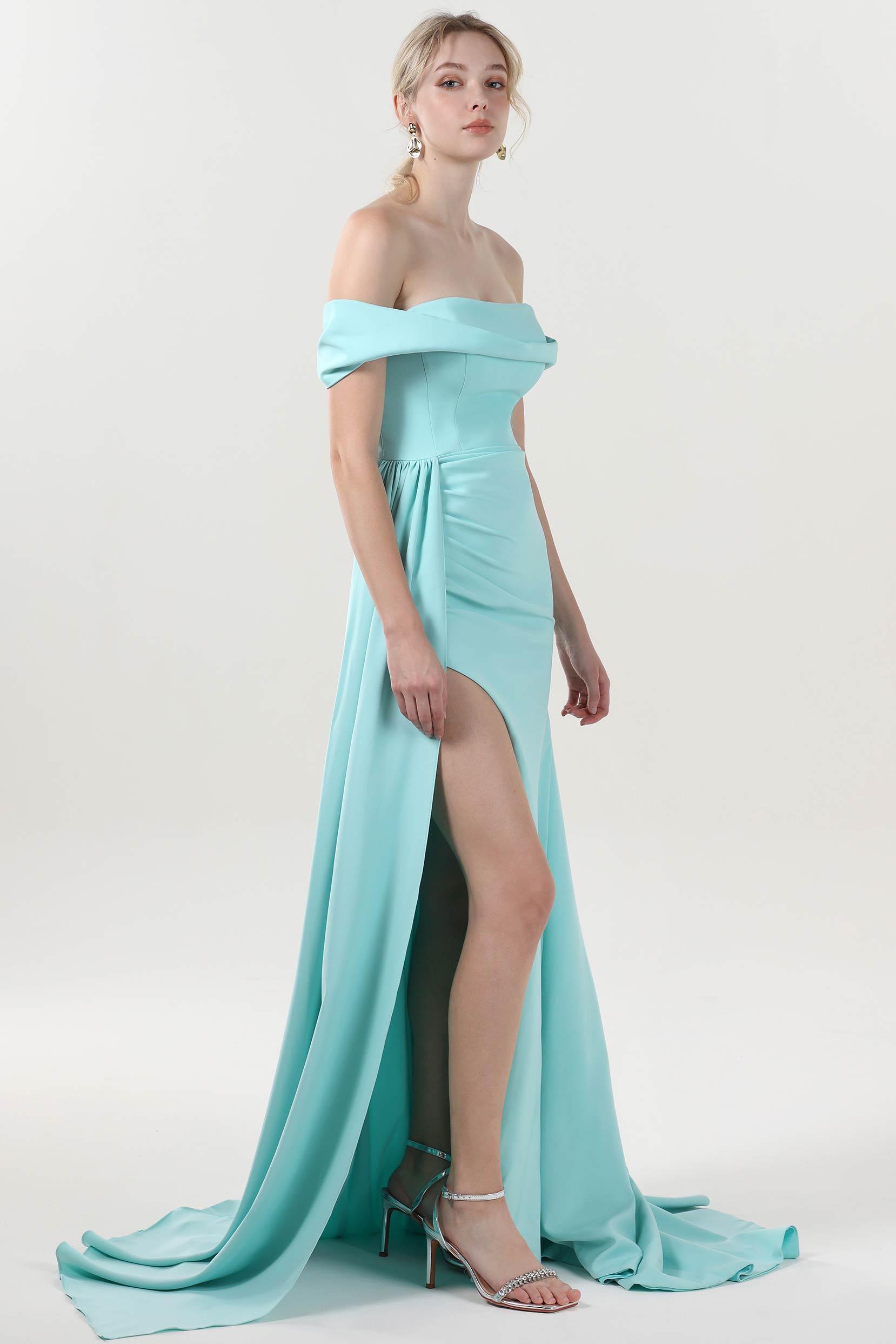 Sheath-Column Sweep-Brush Train Stretch Crepe Formal Dress CS0592 - COCOMELODY