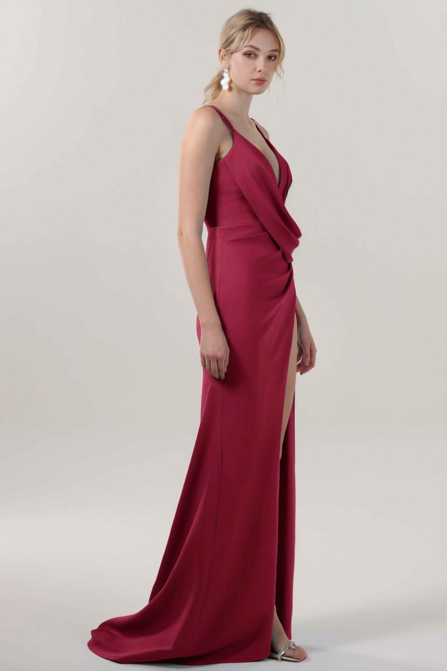 Sheath-Column Sweep-Brush Train Stretch Crepe Formal Dress CS0594 - COCOMELODY