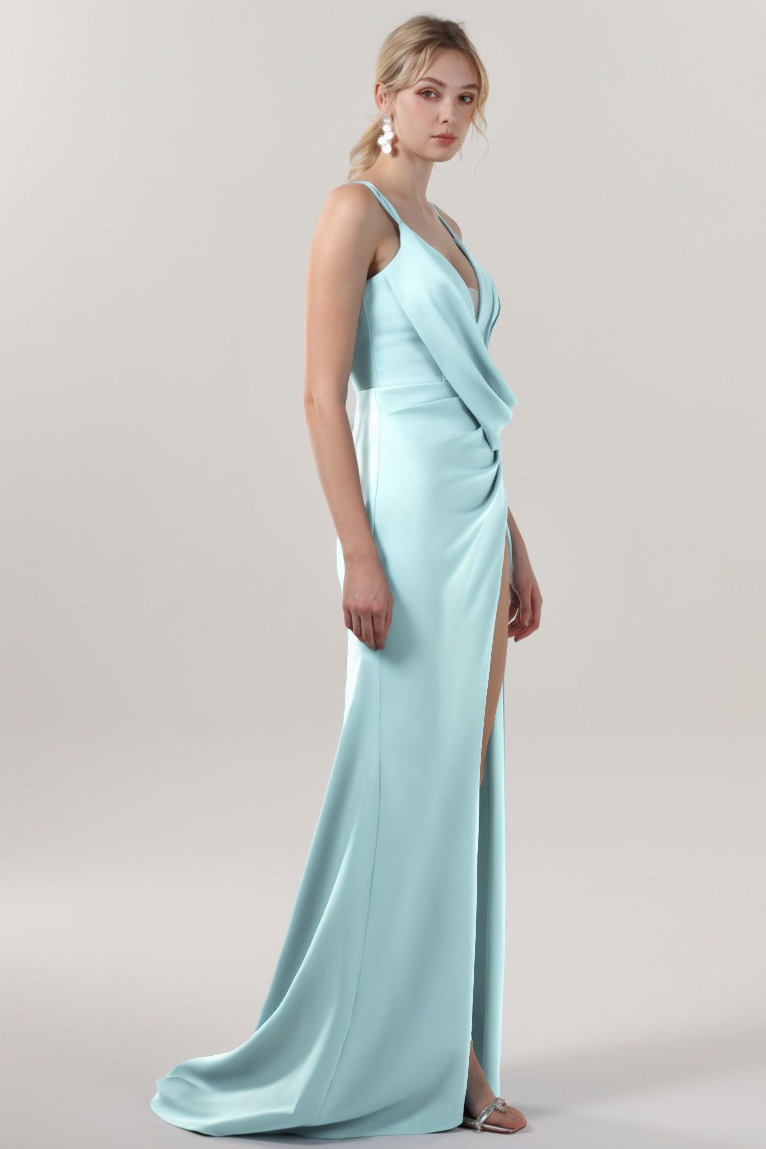 Sheath-Column Sweep-Brush Train Stretch Crepe Formal Dress CS0594 - COCOMELODY
