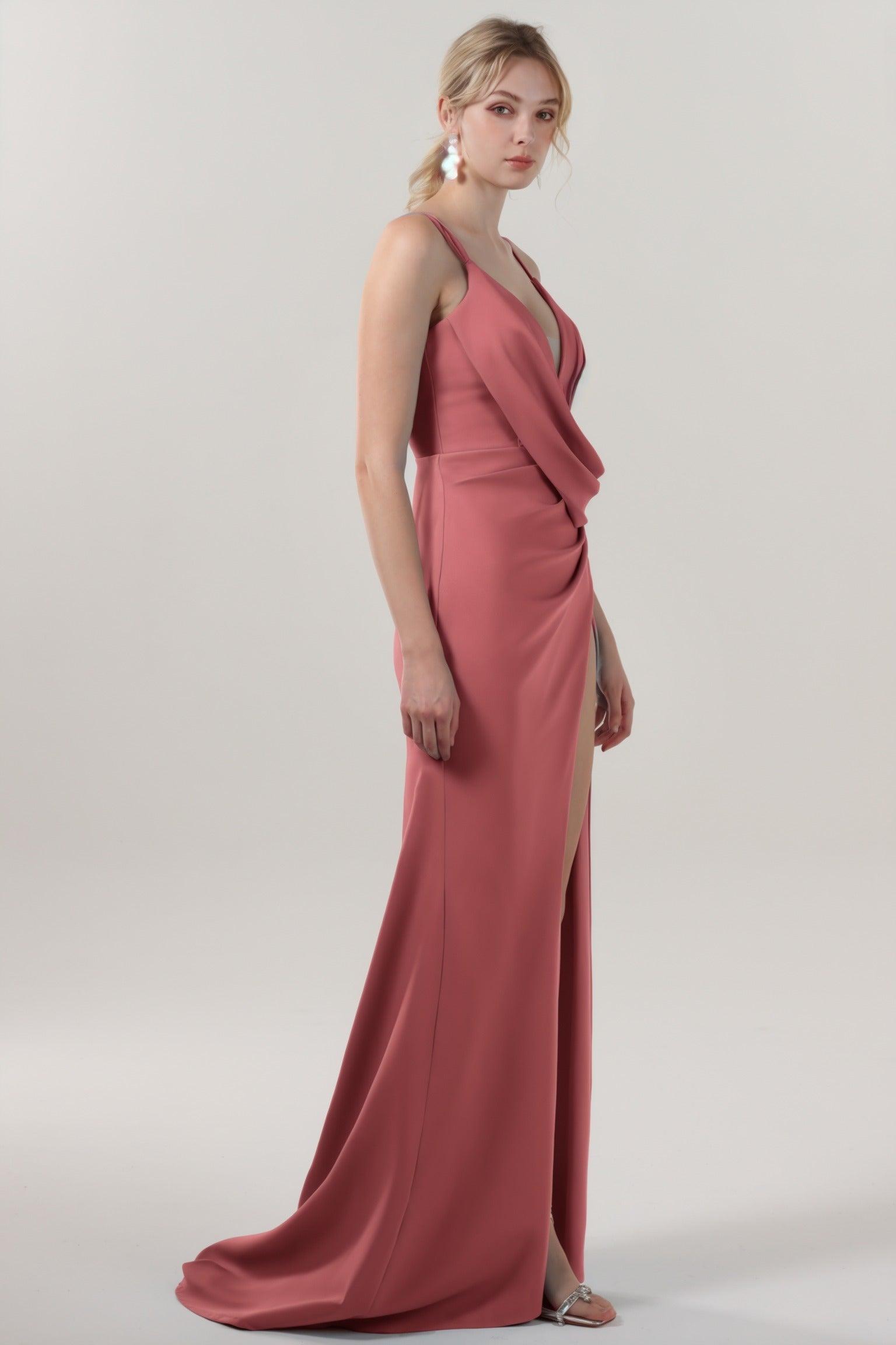 Sheath-Column Sweep-Brush Train Stretch Crepe Formal Dress CS0594 - COCOMELODY