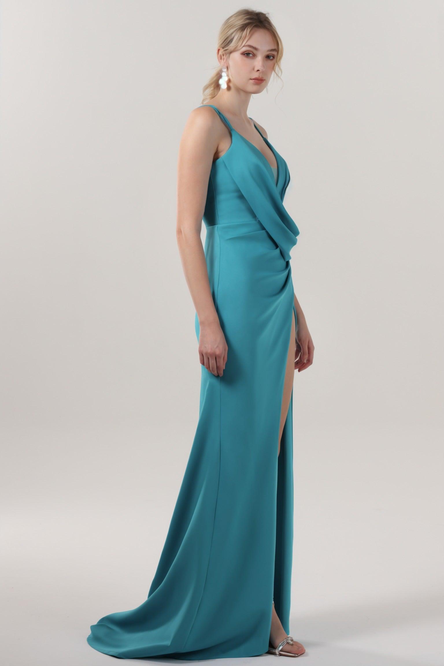 Sheath-Column Sweep-Brush Train Stretch Crepe Formal Dress CS0594 - COCOMELODY