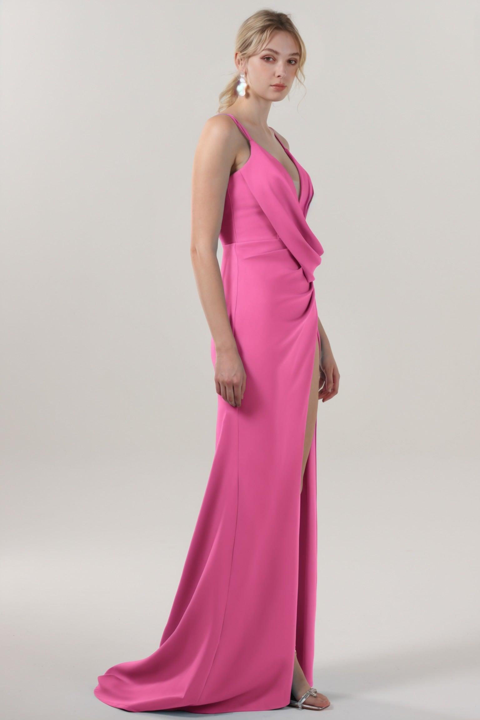 Sheath-Column Sweep-Brush Train Stretch Crepe Formal Dress CS0594 - COCOMELODY