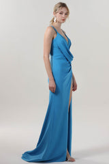Sheath-Column Sweep-Brush Train Stretch Crepe Formal Dress CS0594 - COCOMELODY