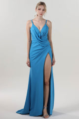 Sheath-Column Sweep-Brush Train Stretch Crepe Formal Dress CS0594 - COCOMELODY