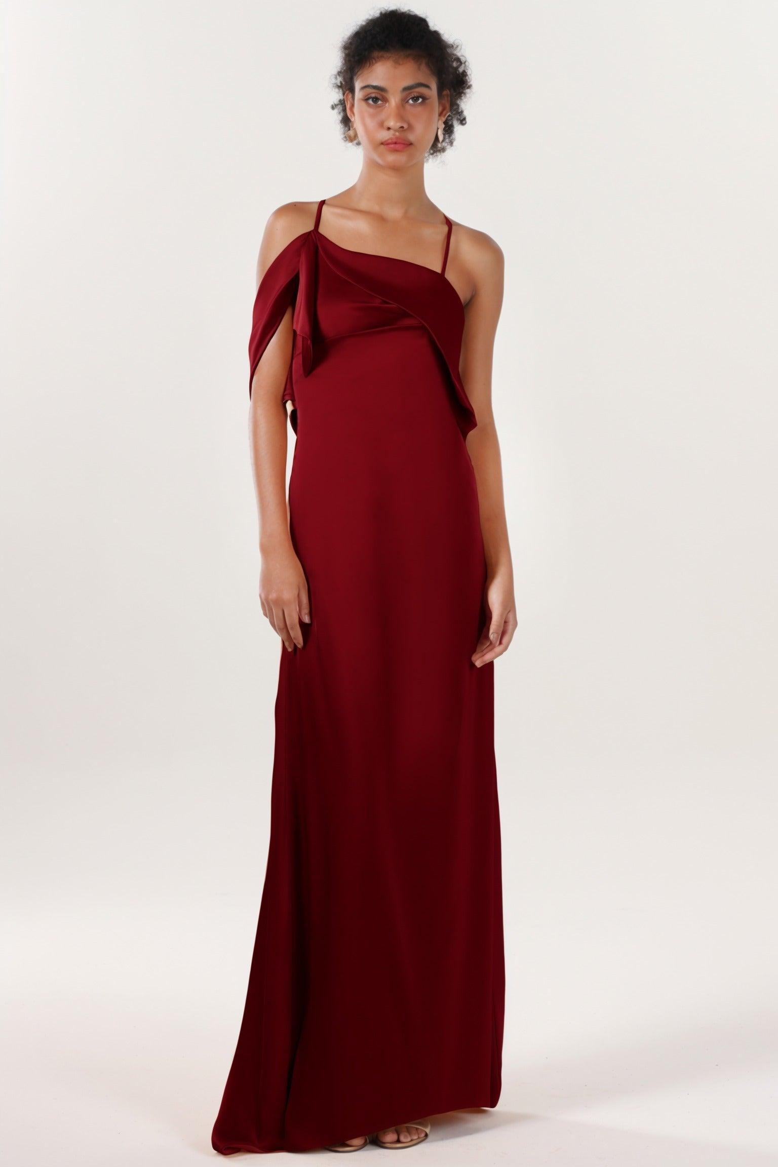 Sheath-Column Sweep-Brush Train Luxe Satin Bridesmaid Dress CS0598BM - COCOMELODY