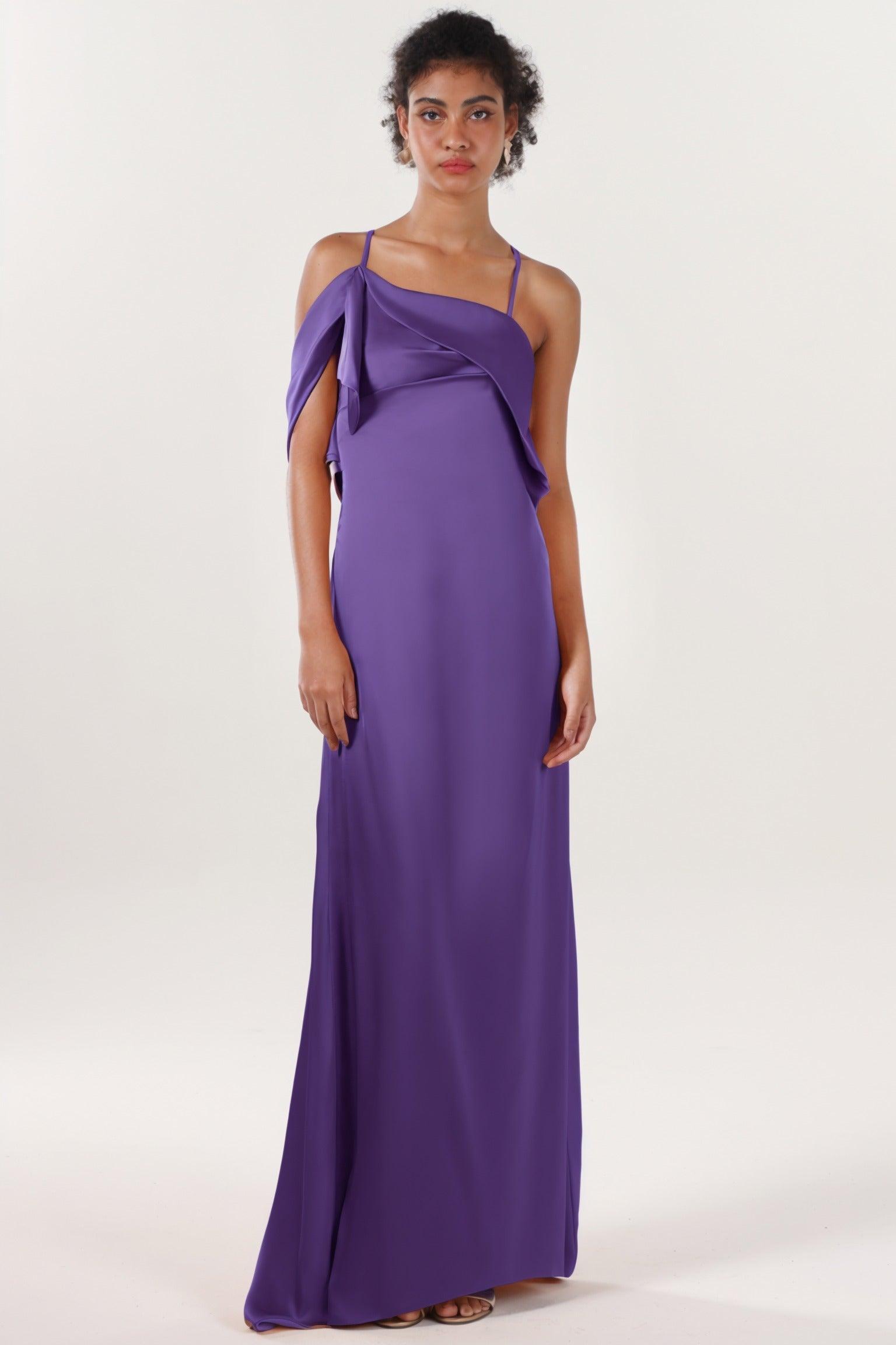 Sheath-Column Sweep-Brush Train Luxe Satin Bridesmaid Dress CS0598BM - COCOMELODY