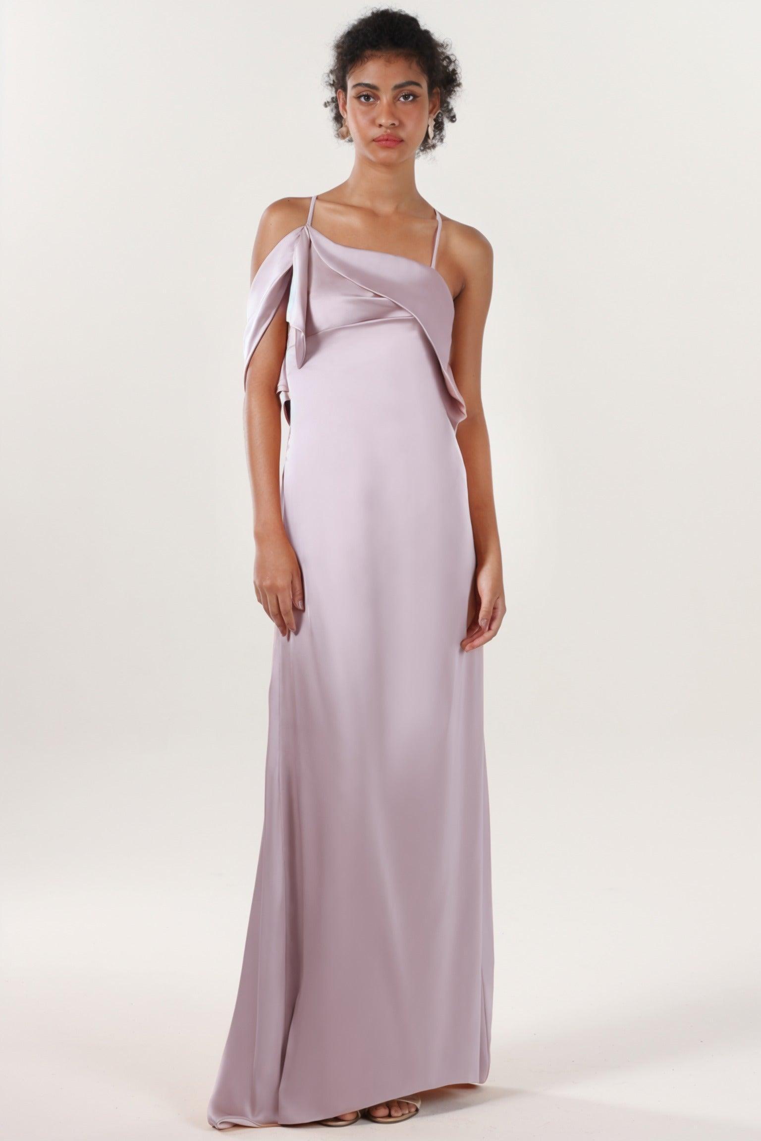 Sheath-Column Sweep-Brush Train Luxe Satin Bridesmaid Dress CS0598BM - COCOMELODY