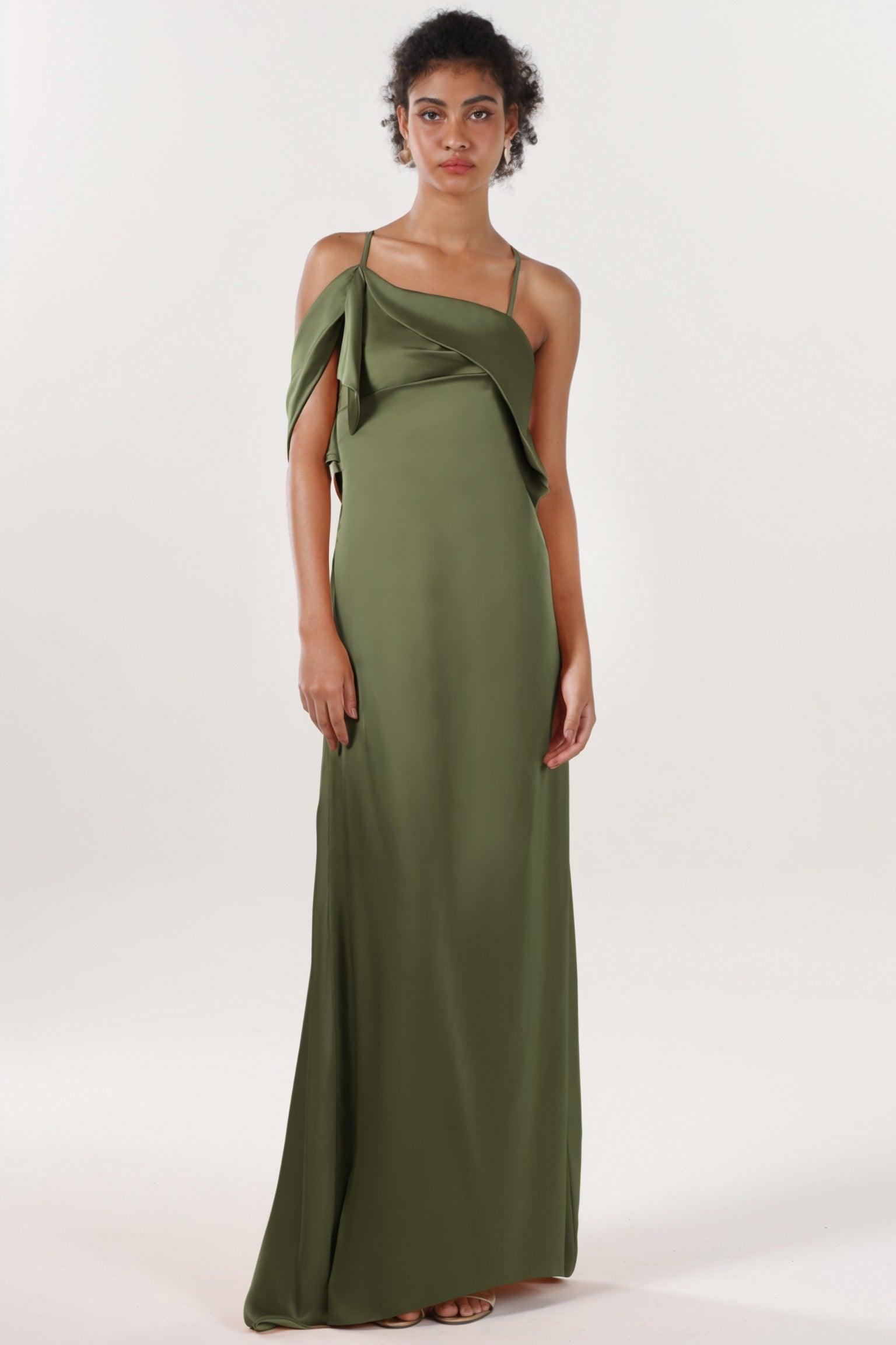 Sheath-Column Sweep-Brush Train Luxe Satin Bridesmaid Dress CS0598BM - COCOMELODY
