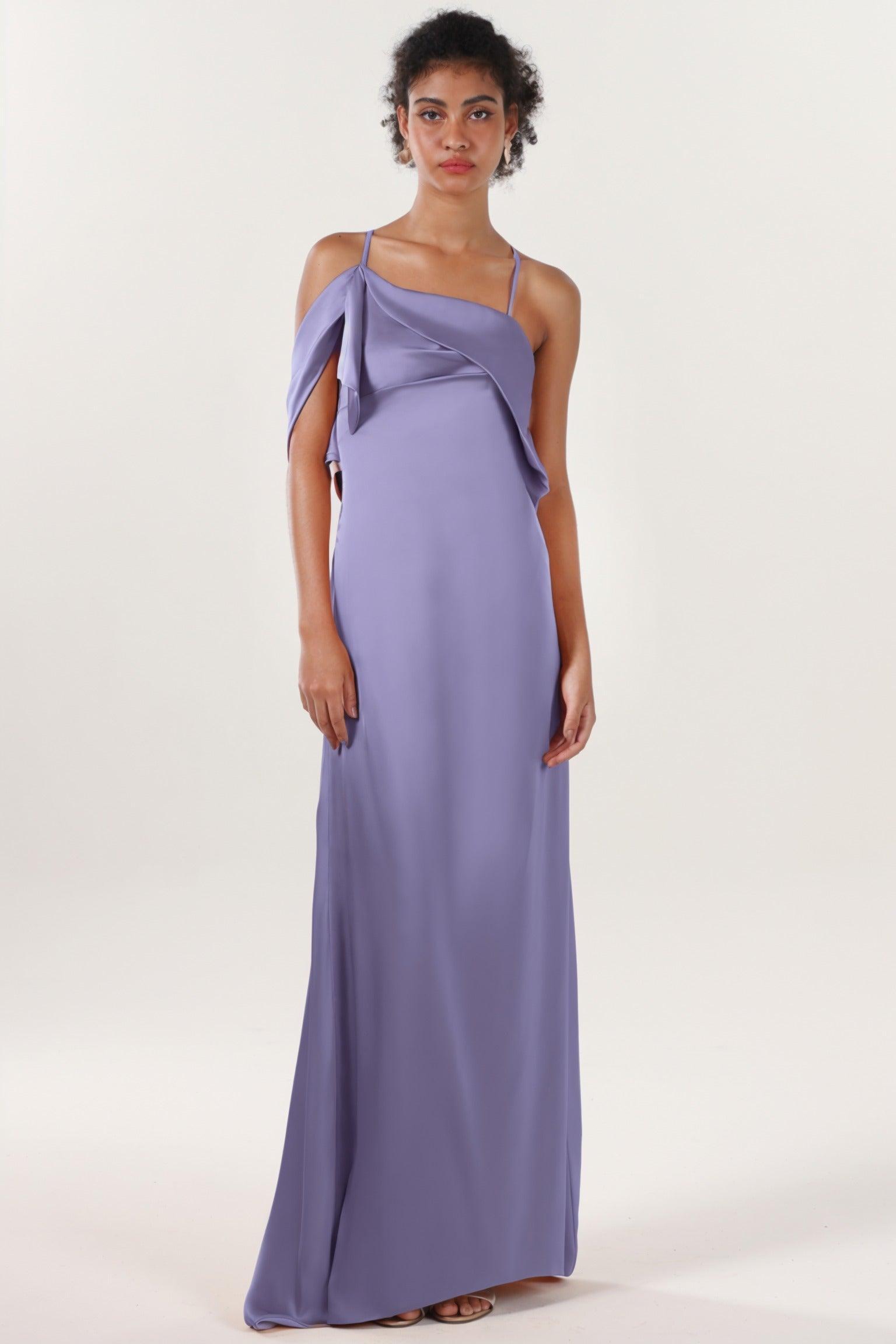 Sheath-Column Sweep-Brush Train Luxe Satin Bridesmaid Dress CS0598BM - COCOMELODY