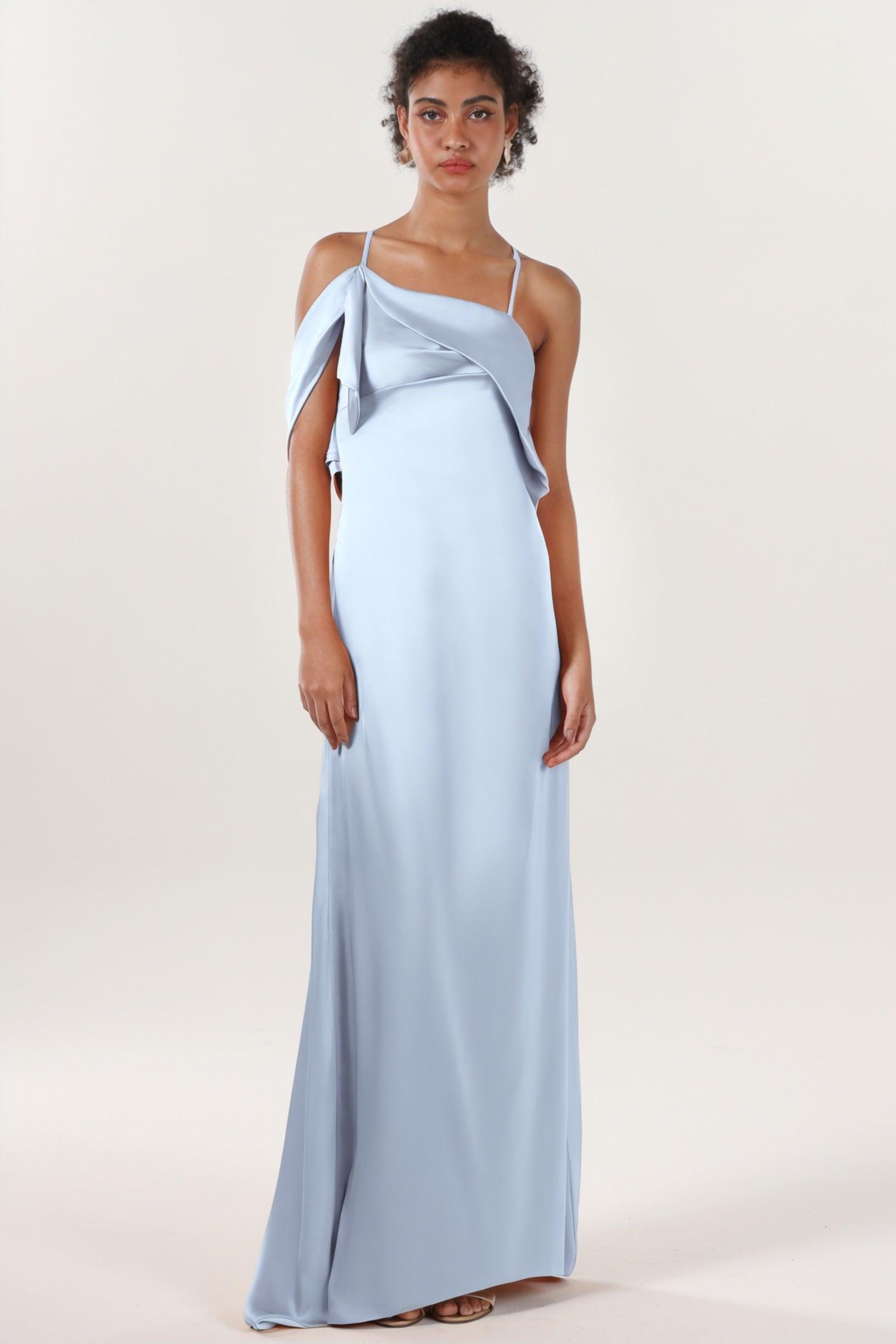 Sheath-Column Sweep-Brush Train Luxe Satin Bridesmaid Dress CS0598BM - COCOMELODY