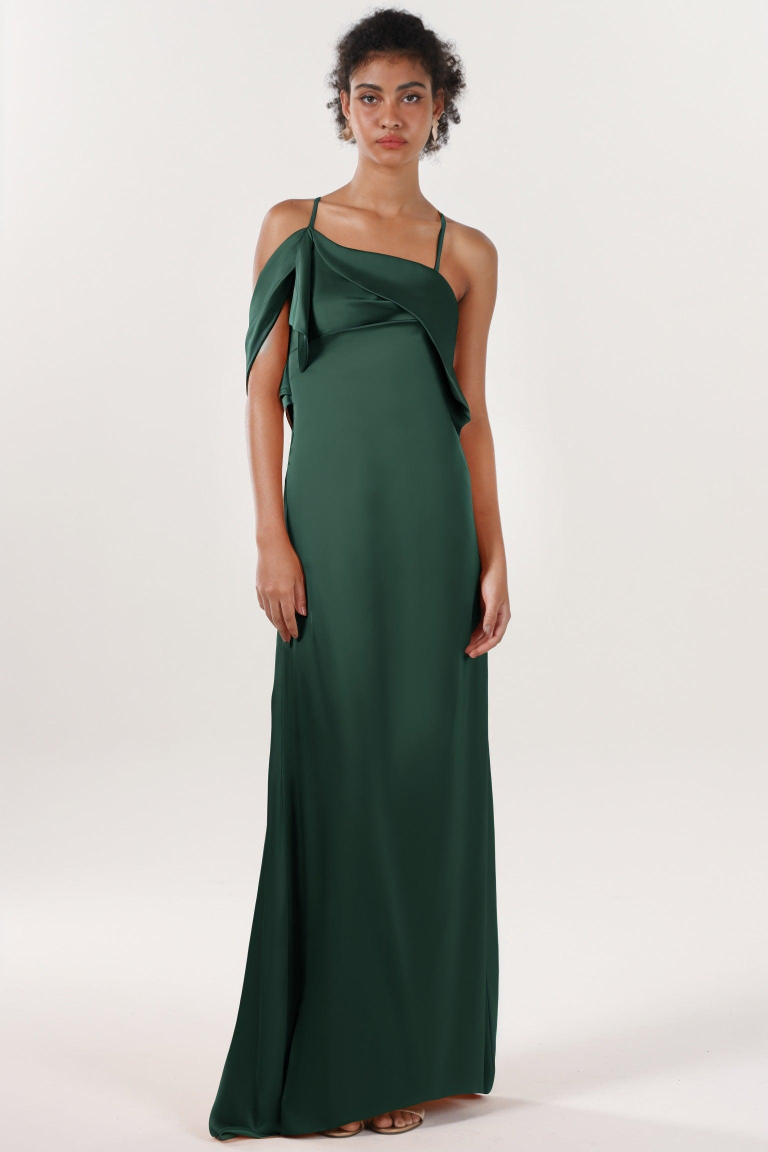 Sheath-Column Sweep-Brush Train Luxe Satin Bridesmaid Dress CS0598BM - COCOMELODY