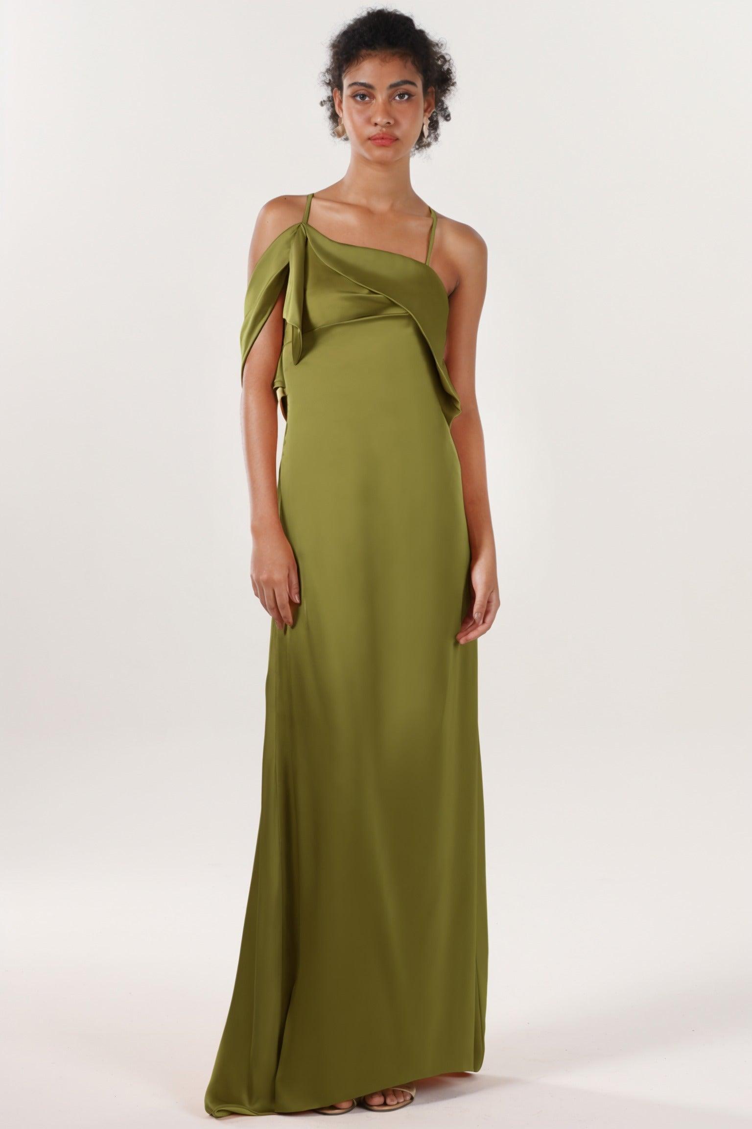Sheath-Column Sweep-Brush Train Luxe Satin Bridesmaid Dress CS0598BM - COCOMELODY