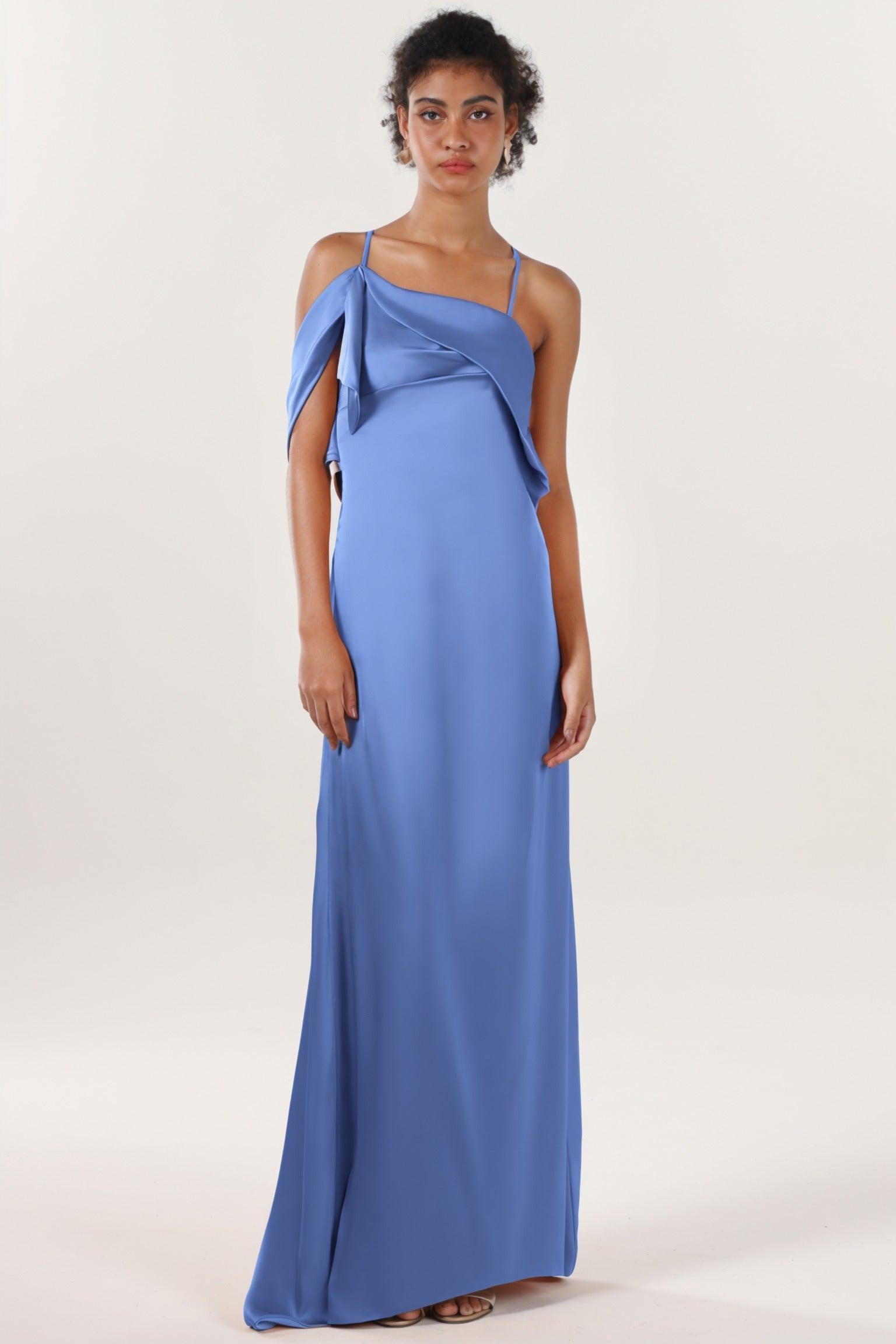 Sheath-Column Sweep-Brush Train Luxe Satin Bridesmaid Dress CS0598BM - COCOMELODY