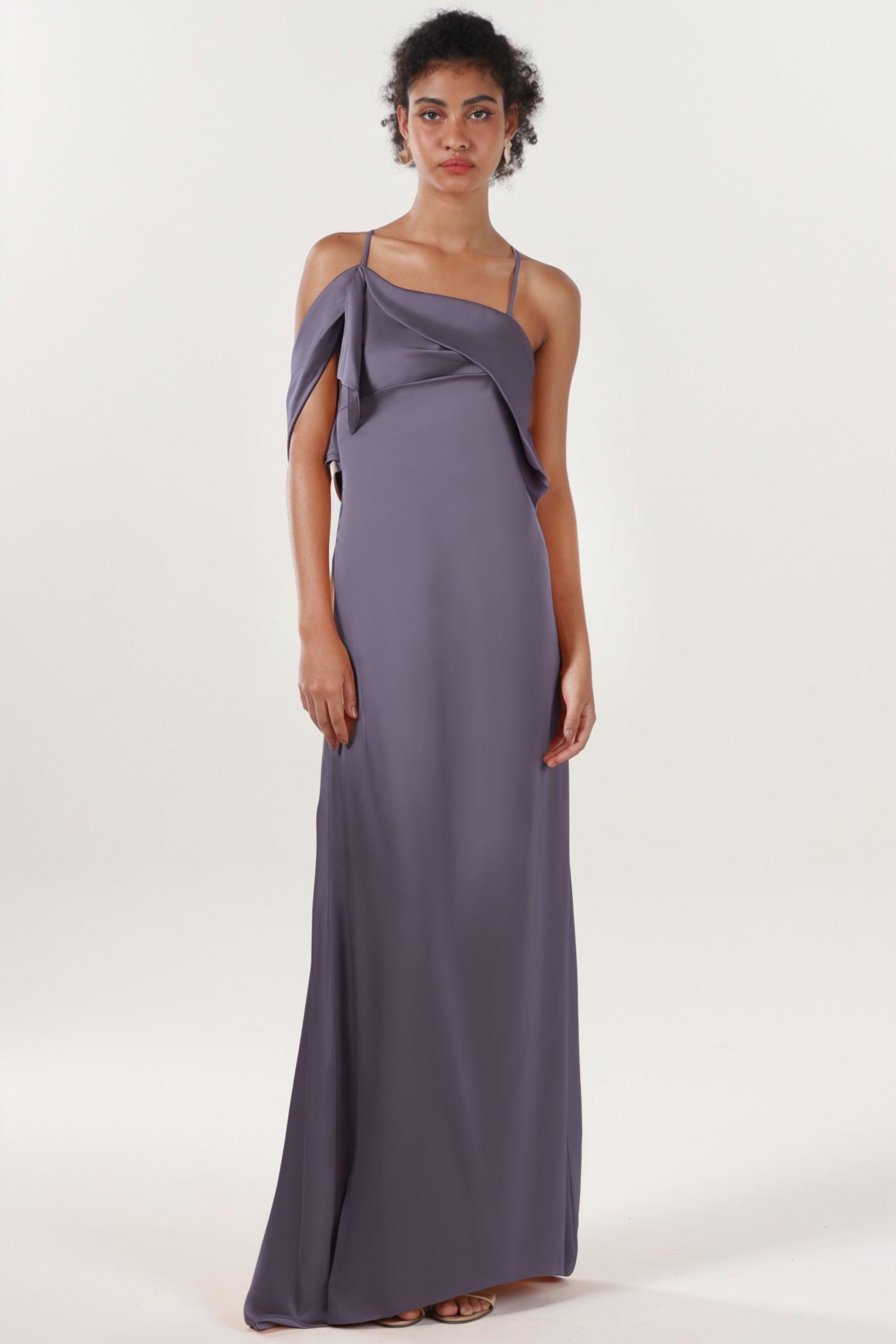 Sheath-Column Sweep-Brush Train Luxe Satin Bridesmaid Dress CS0598BM - COCOMELODY