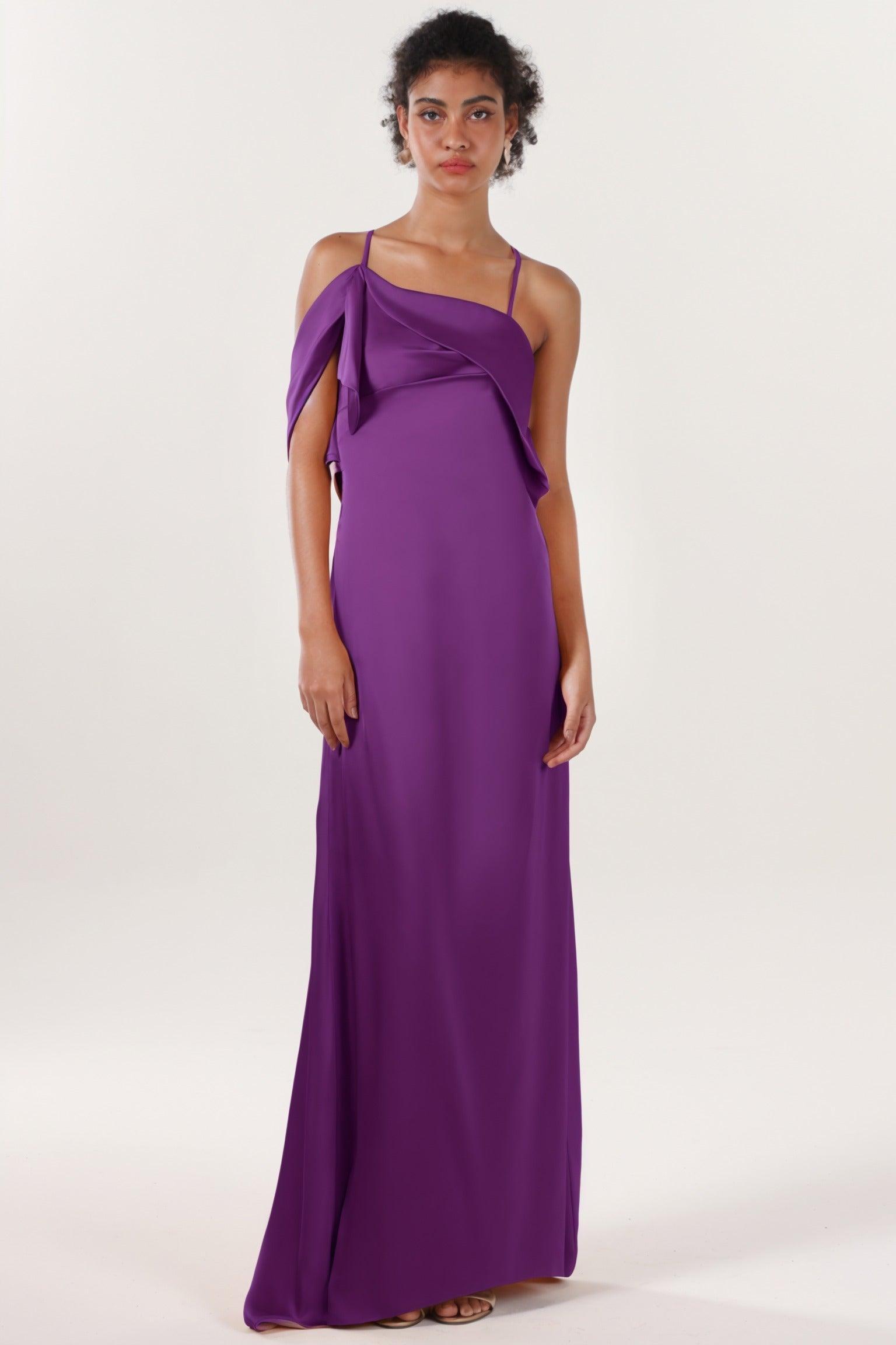 Sheath-Column Sweep-Brush Train Luxe Satin Bridesmaid Dress CS0598BM - COCOMELODY