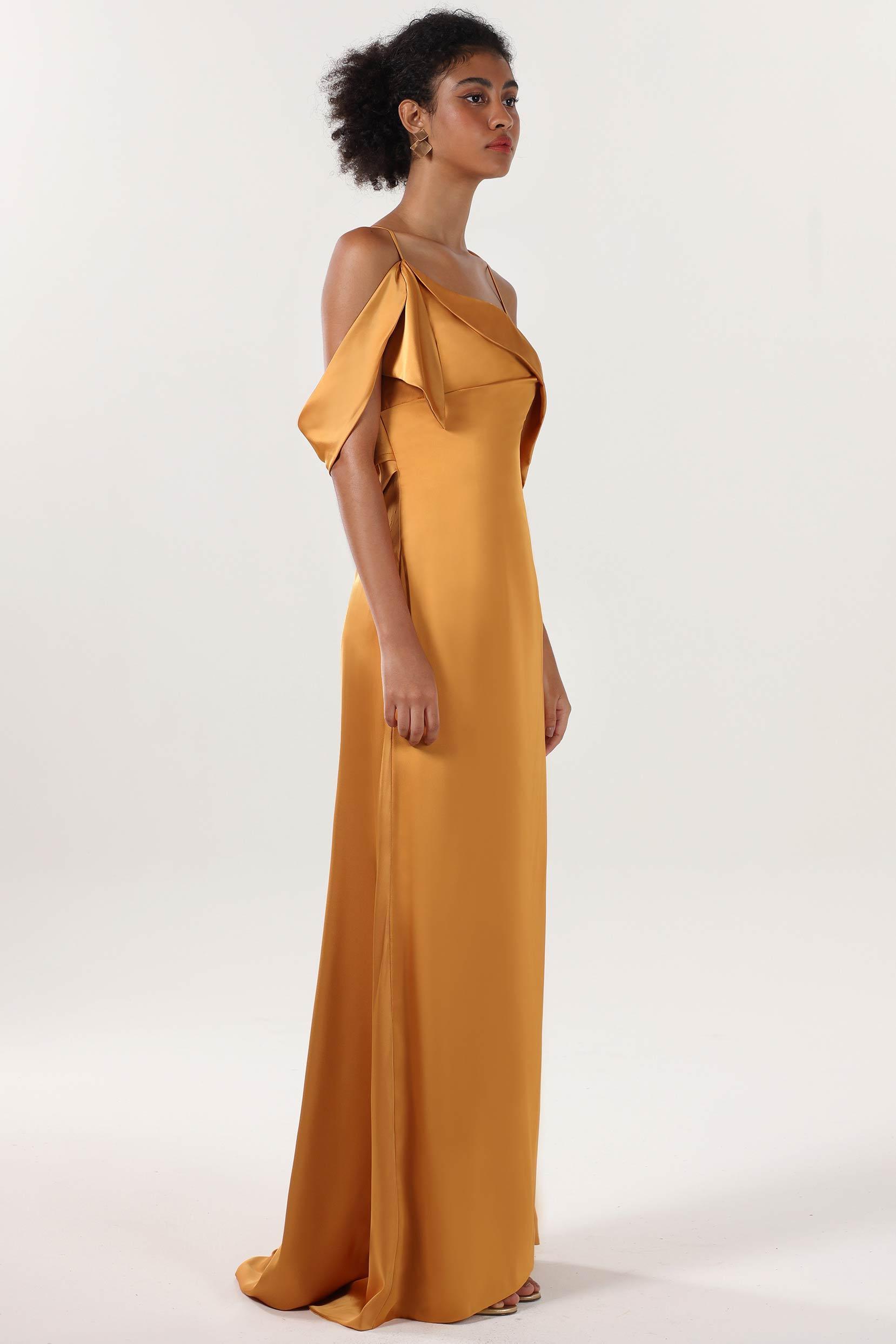 Sheath-Column Sweep-Brush Train Luxe Satin Bridesmaid Dress CS0598BM - COCOMELODY