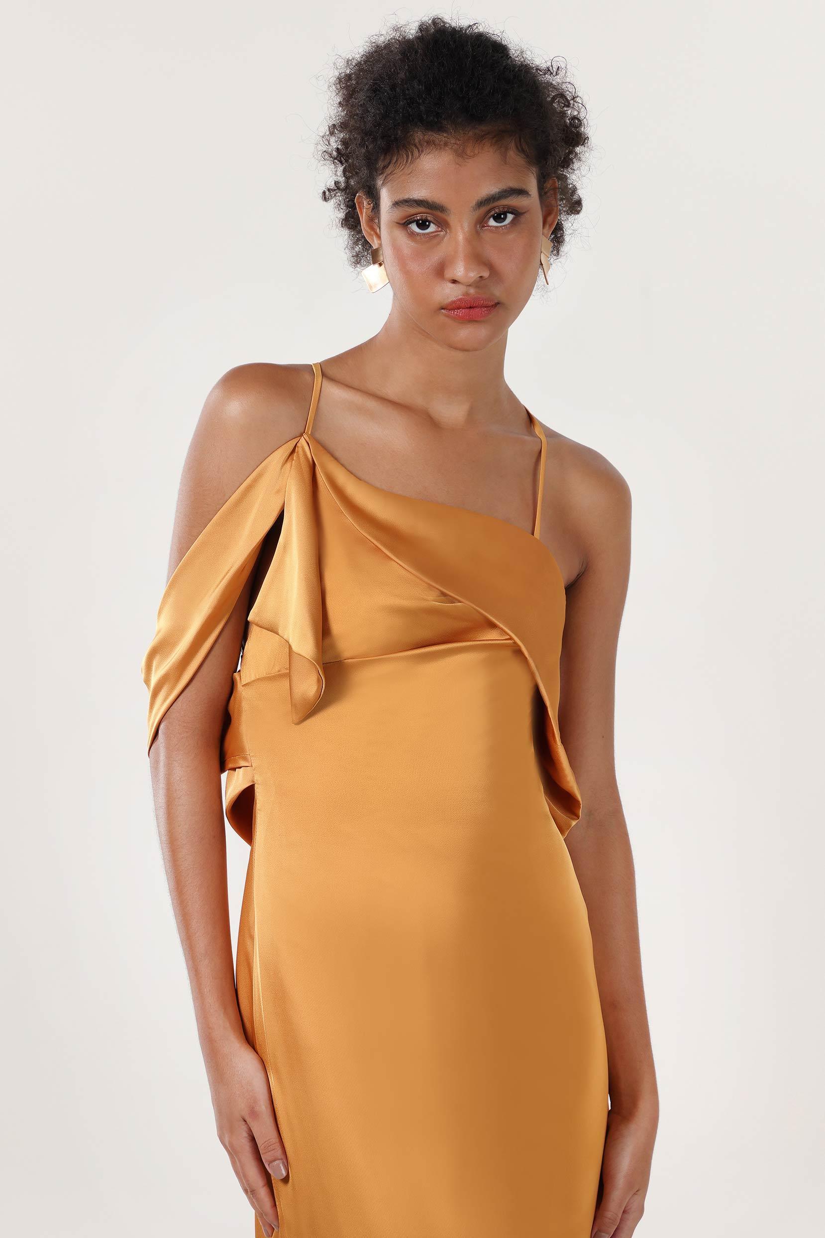 Sheath-Column Sweep-Brush Train Luxe Satin Bridesmaid Dress CS0598BM - COCOMELODY