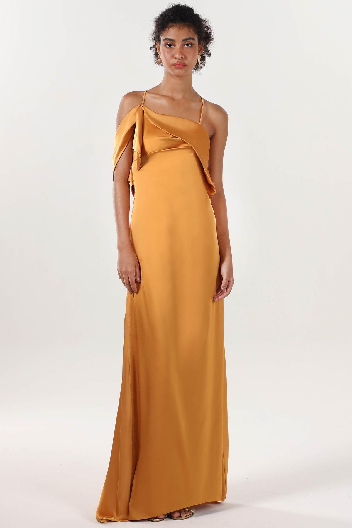 Sheath-Column Sweep-Brush Train Luxe Satin Bridesmaid Dress CS0598BM - COCOMELODY
