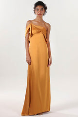 Sheath-Column Sweep-Brush Train Luxe Satin Bridesmaid Dress CS0598BM - COCOMELODY
