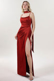 Sheath-Column Maxi Luxe Satin Bridesmaid Dress CS0599BM - COCOMELODY