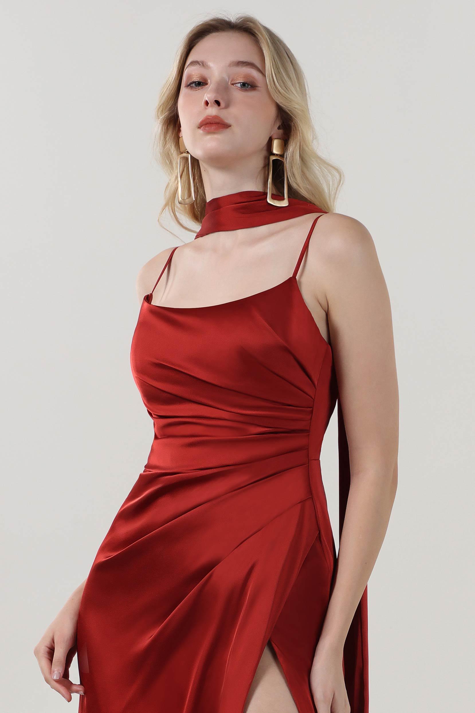 Sheath-Column Maxi Luxe Satin Bridesmaid Dress CS0599BM - COCOMELODY