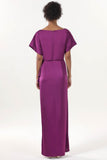Sheath-Column Maxi Luxe Satin Bridesmaid Dress CS0601BM - COCOMELODY