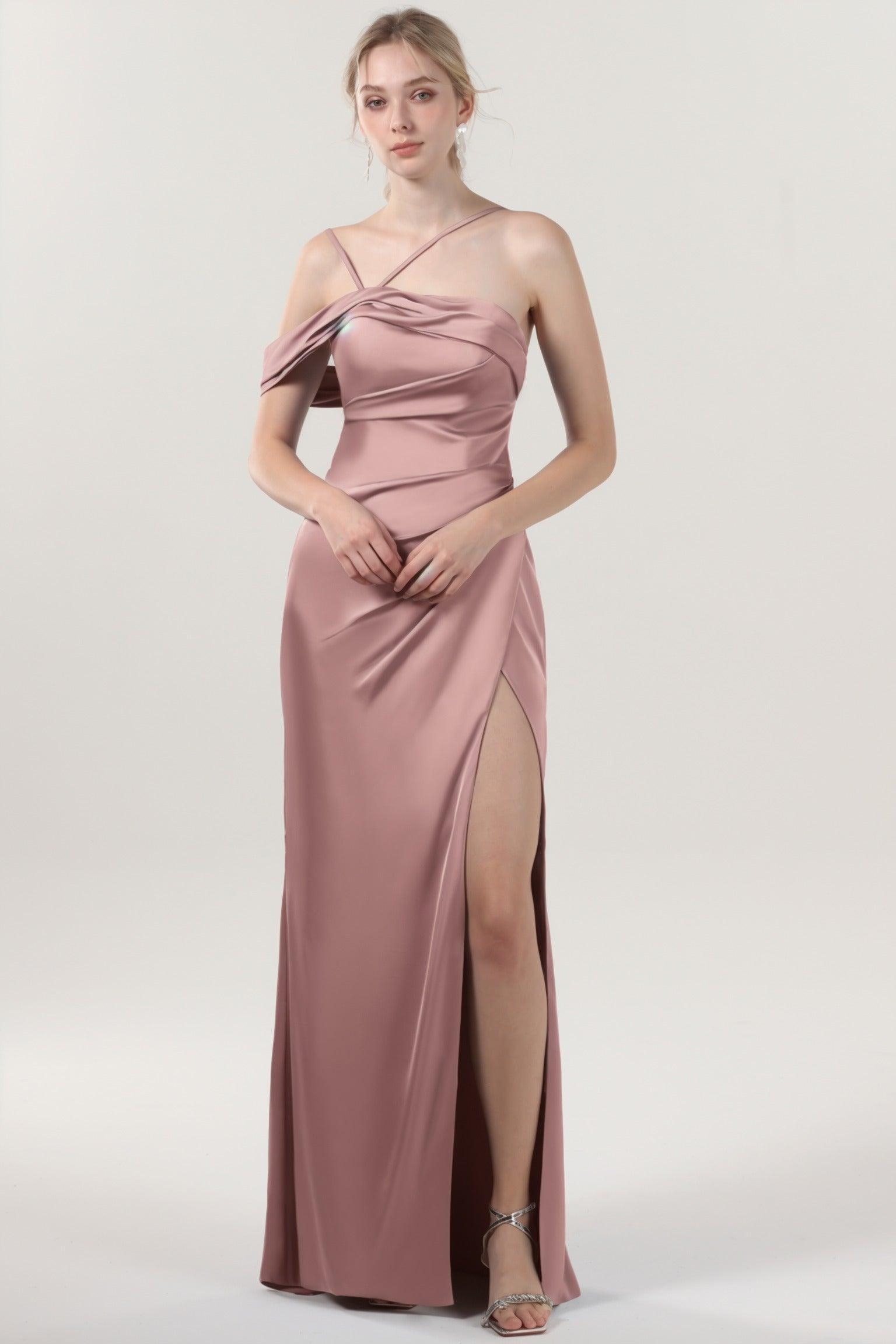 Sheath-Column Maxi Luxe Satin Bridesmaid Dress CS0602BM - COCOMELODY