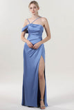 Sheath-Column Maxi Luxe Satin Bridesmaid Dress CS0602BM - COCOMELODY