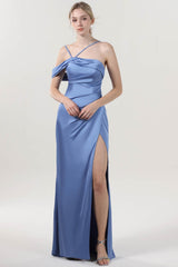 Sheath-Column Maxi Luxe Satin Bridesmaid Dress CS0602BM - COCOMELODY
