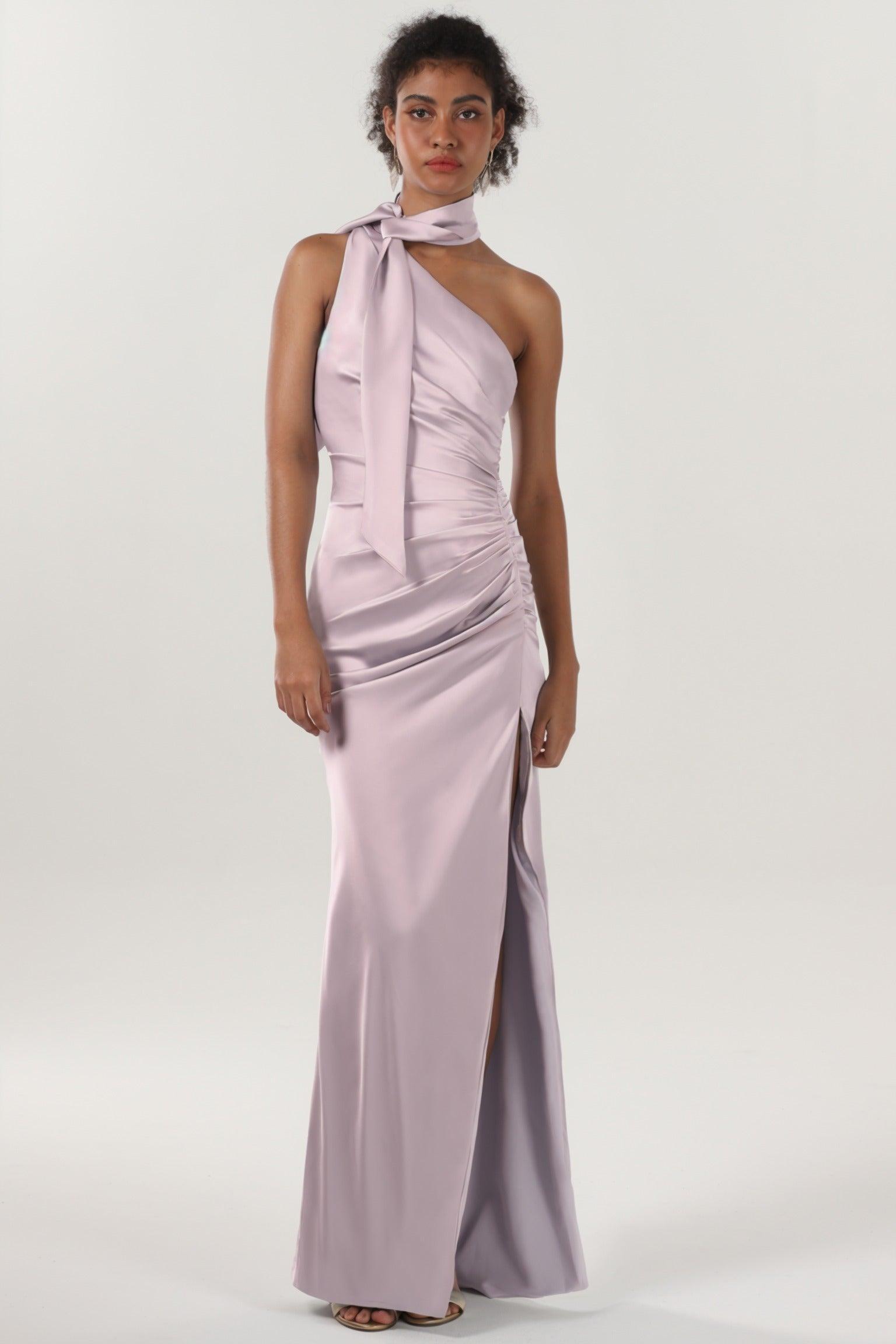 Sheath-Column Maxi Luxe Satin Bridesmaid Dress CS0604BM - COCOMELODY