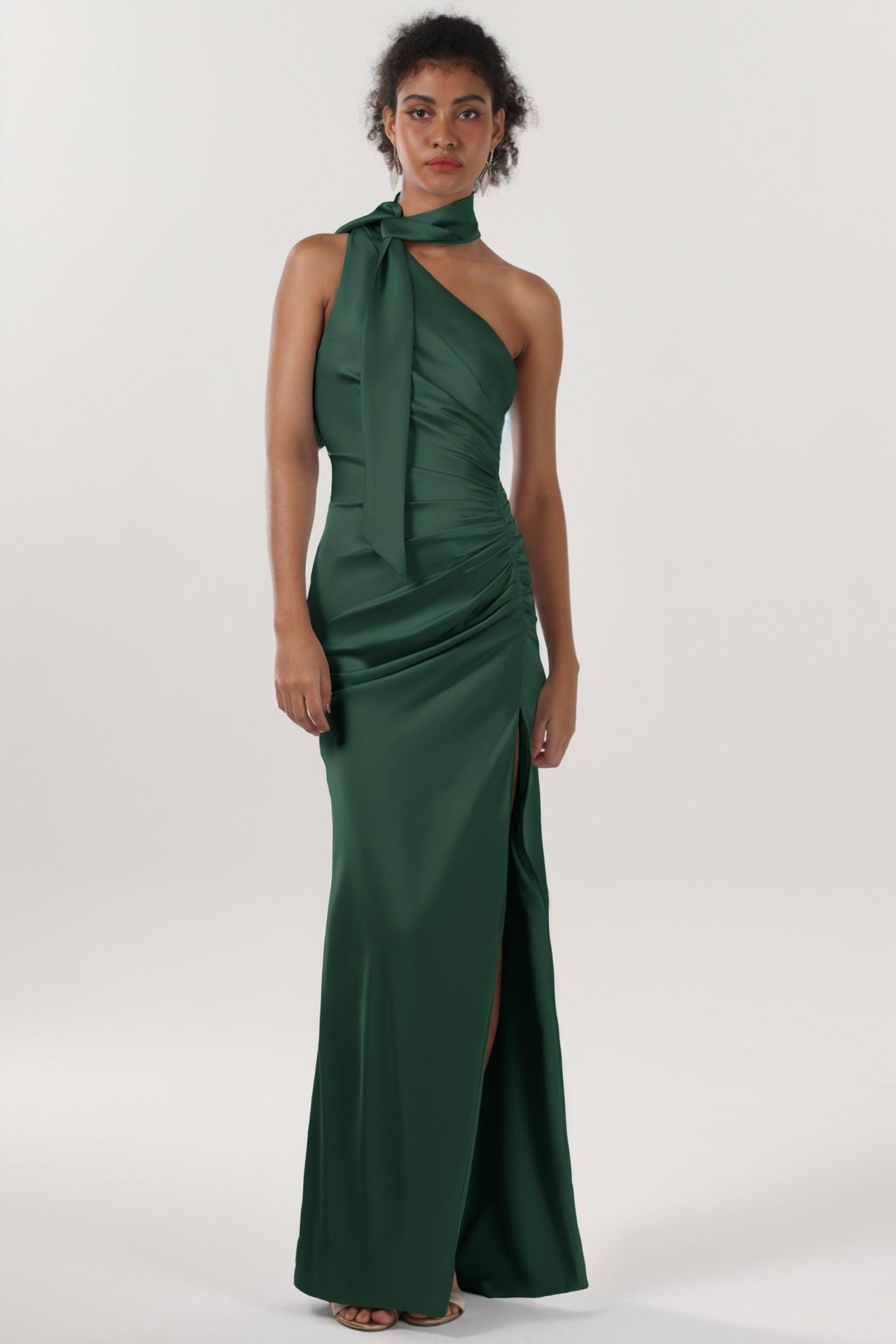 Sheath-Column Maxi Luxe Satin Bridesmaid Dress CS0604BM - COCOMELODY