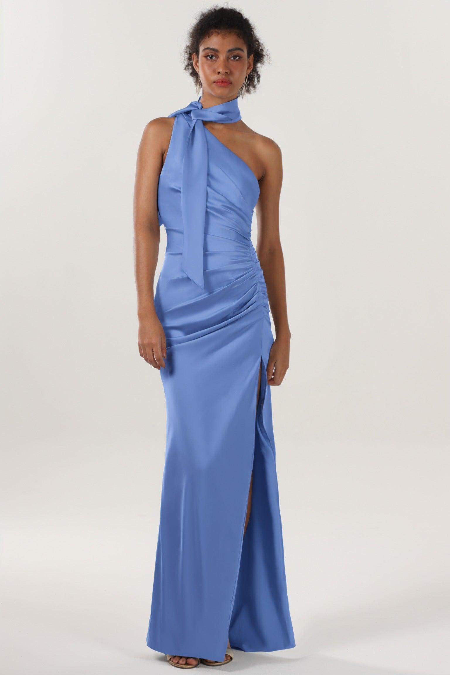 Sheath-Column Maxi Luxe Satin Bridesmaid Dress CS0604BM - COCOMELODY
