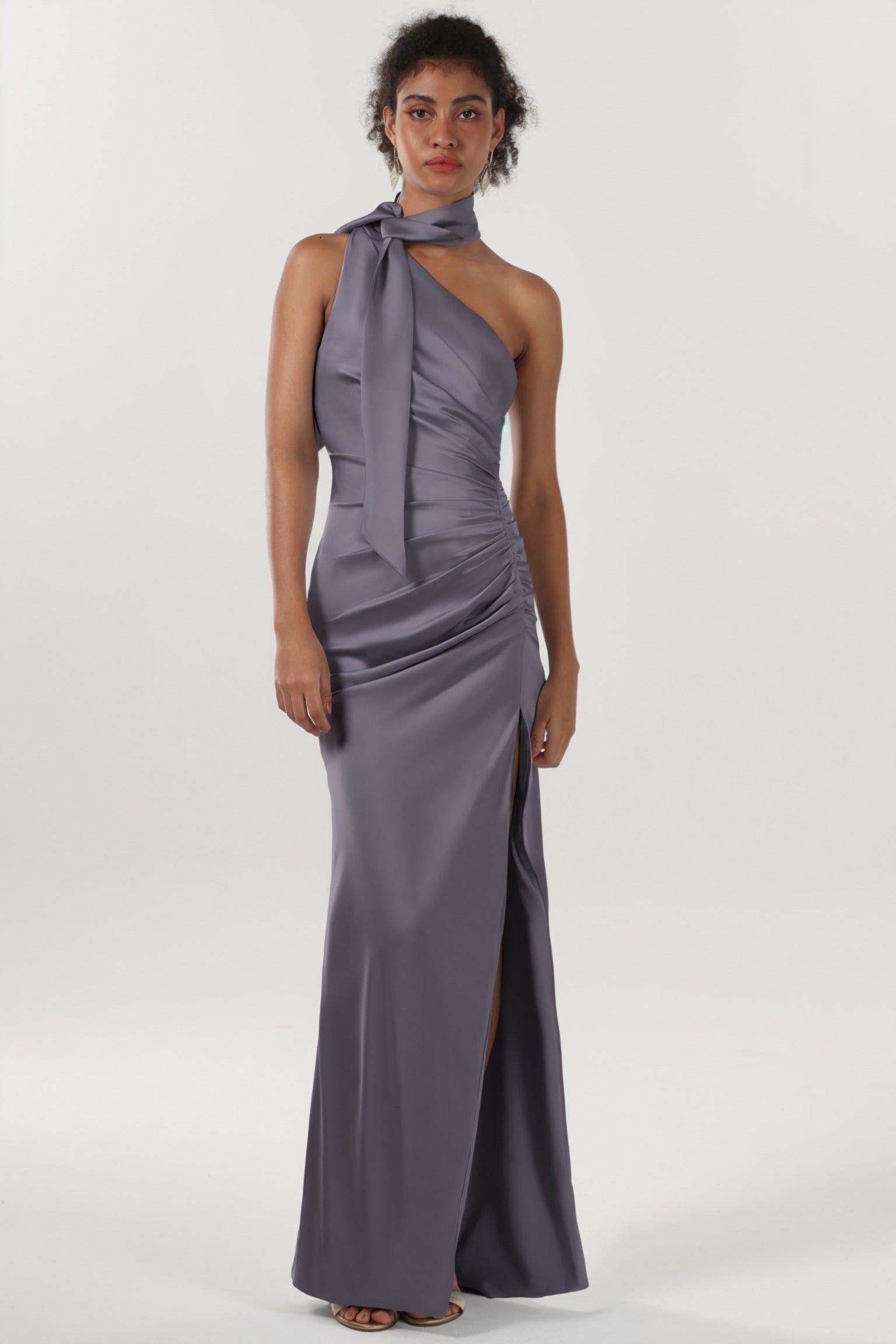 Sheath-Column Maxi Luxe Satin Bridesmaid Dress CS0604BM - COCOMELODY