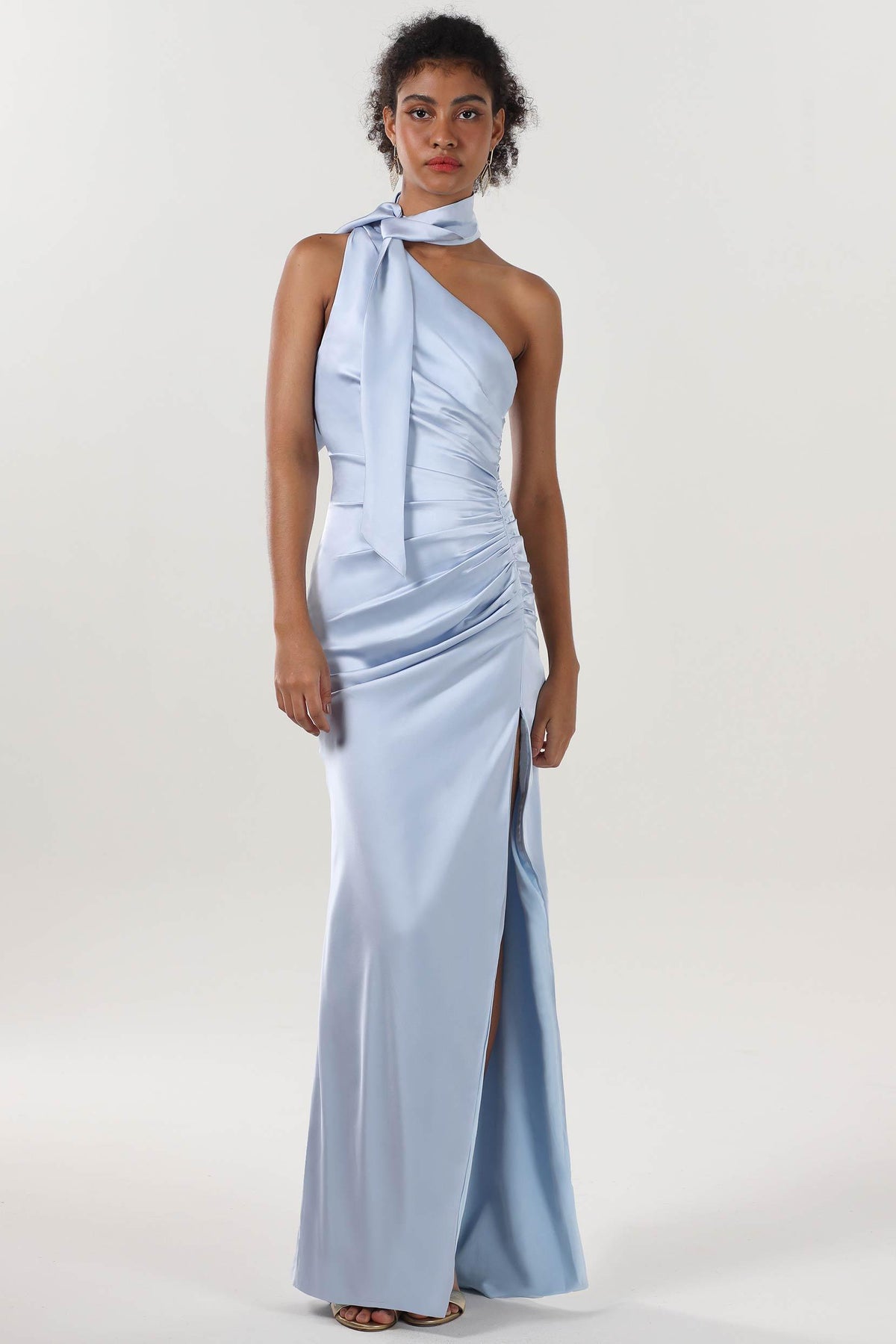 Sheath-Column Maxi Luxe Satin Bridesmaid Dress CS0604BM - COCOMELODY