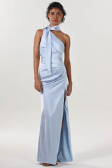 Sheath-Column Maxi Luxe Satin Bridesmaid Dress CS0604BM - COCOMELODY
