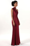 Sheath-Column Maxi Luxe Satin Bridesmaid Dress CS0607BM - COCOMELODY
