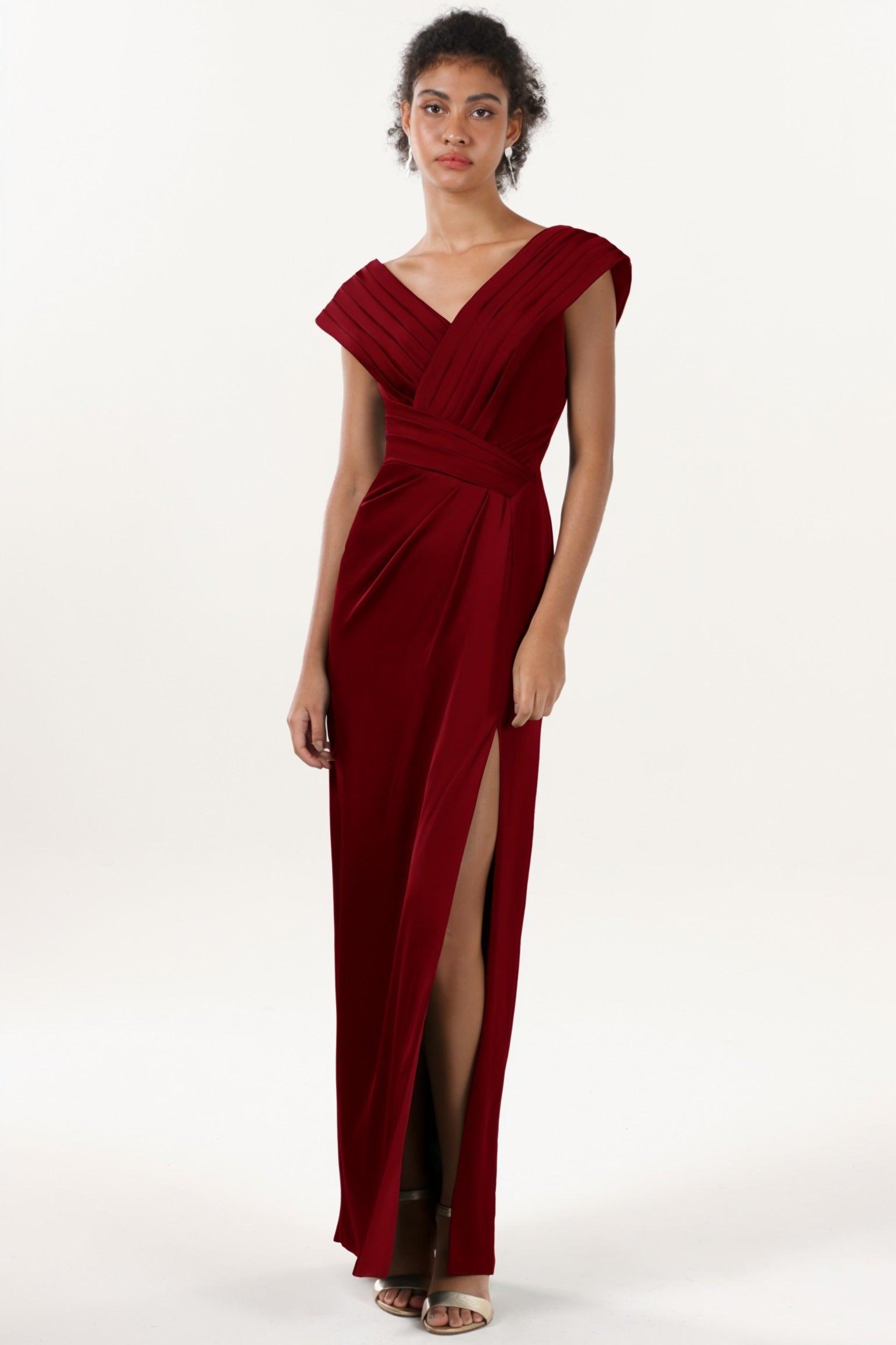 Sheath-Column Maxi Luxe Satin Bridesmaid Dress CS0608BM - COCOMELODY