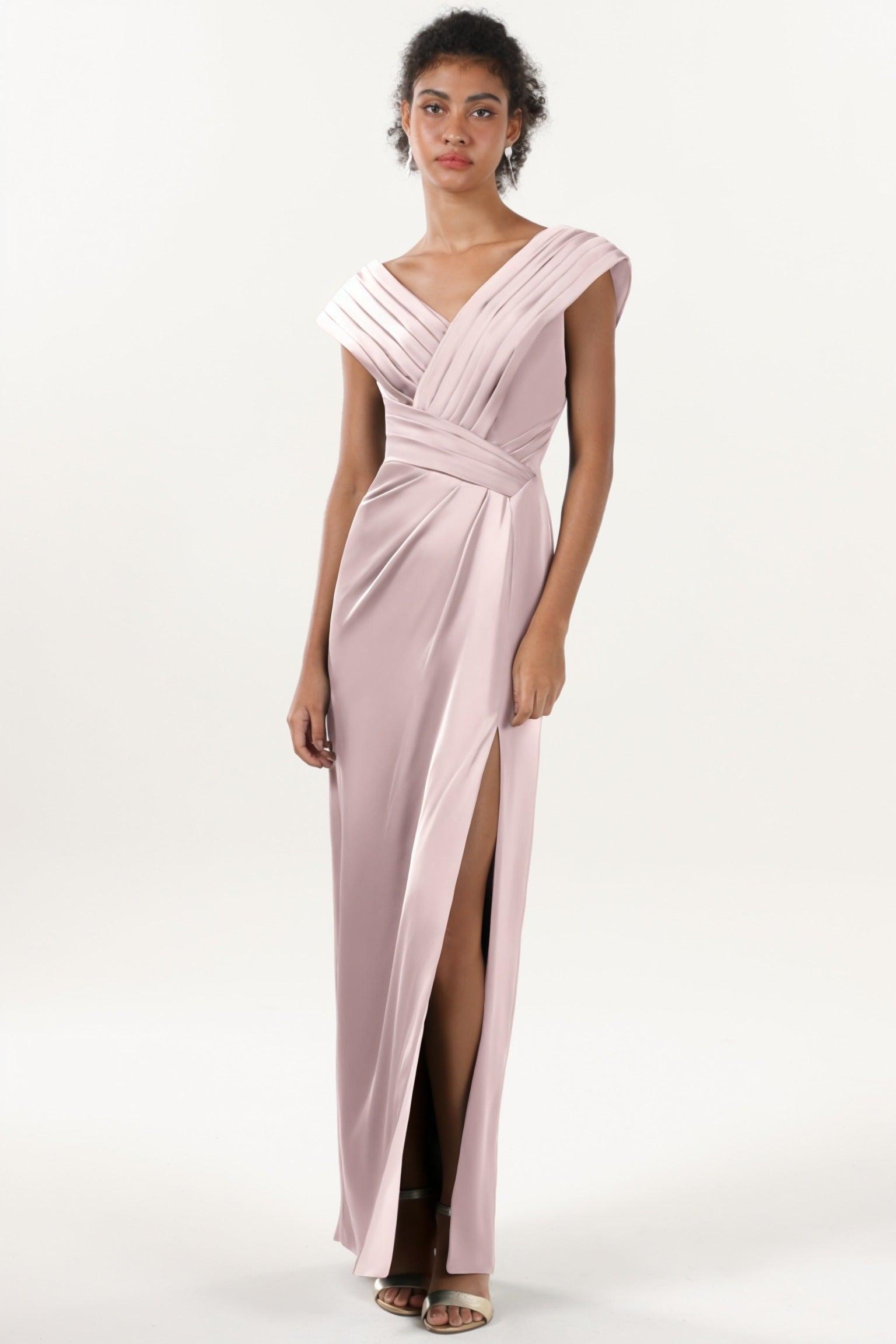 Sheath-Column Maxi Luxe Satin Bridesmaid Dress CS0608BM - COCOMELODY