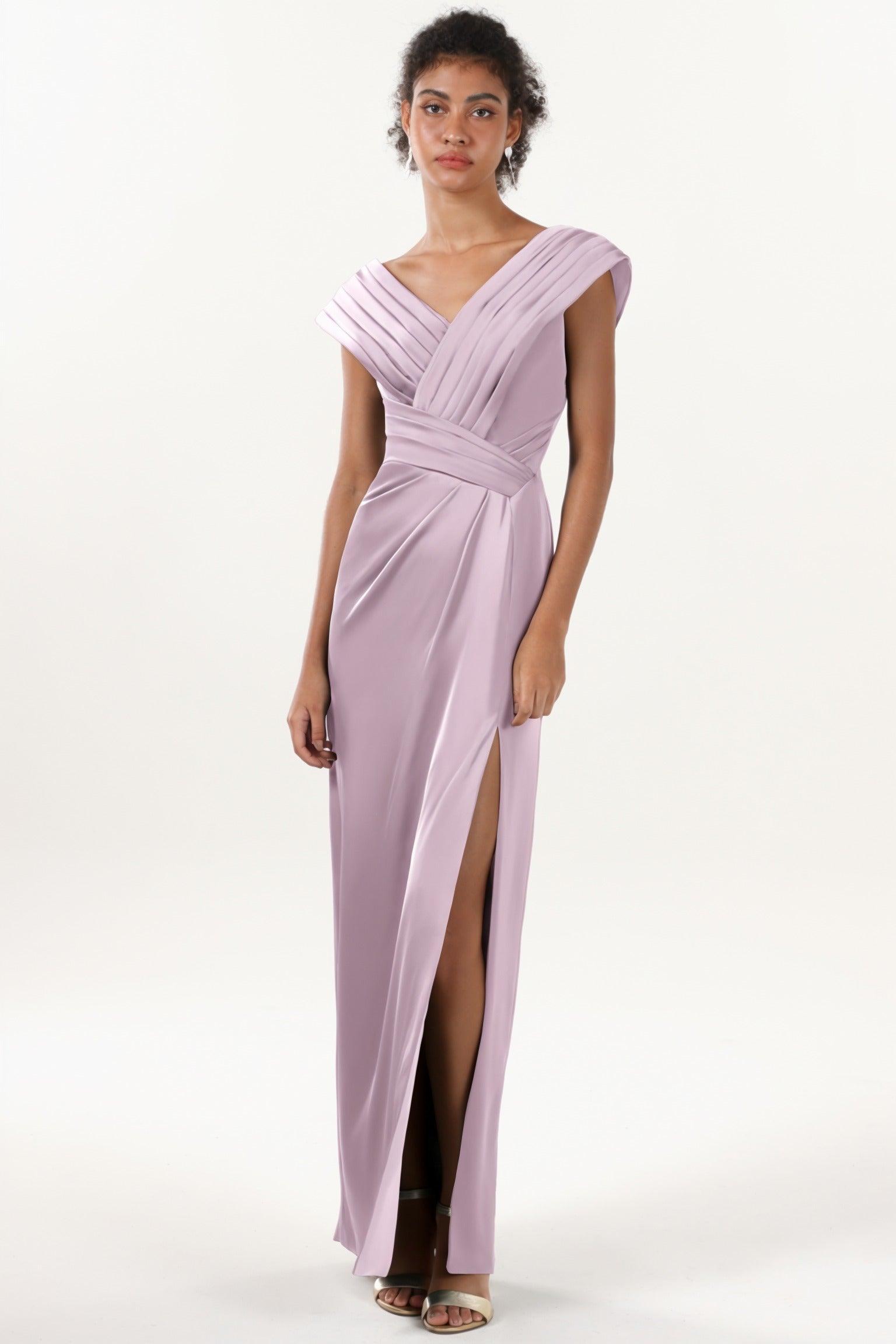 Sheath-Column Maxi Luxe Satin Bridesmaid Dress CS0608BM - COCOMELODY